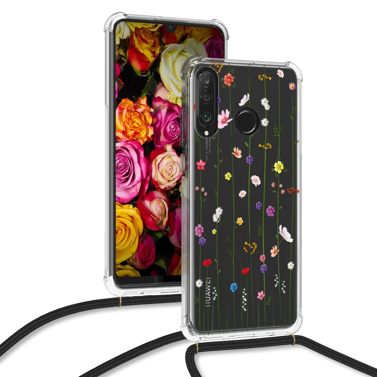 Crossbody kryt kwmobile Huawei P30 Lite, vícebarevné luční květy / transparentní