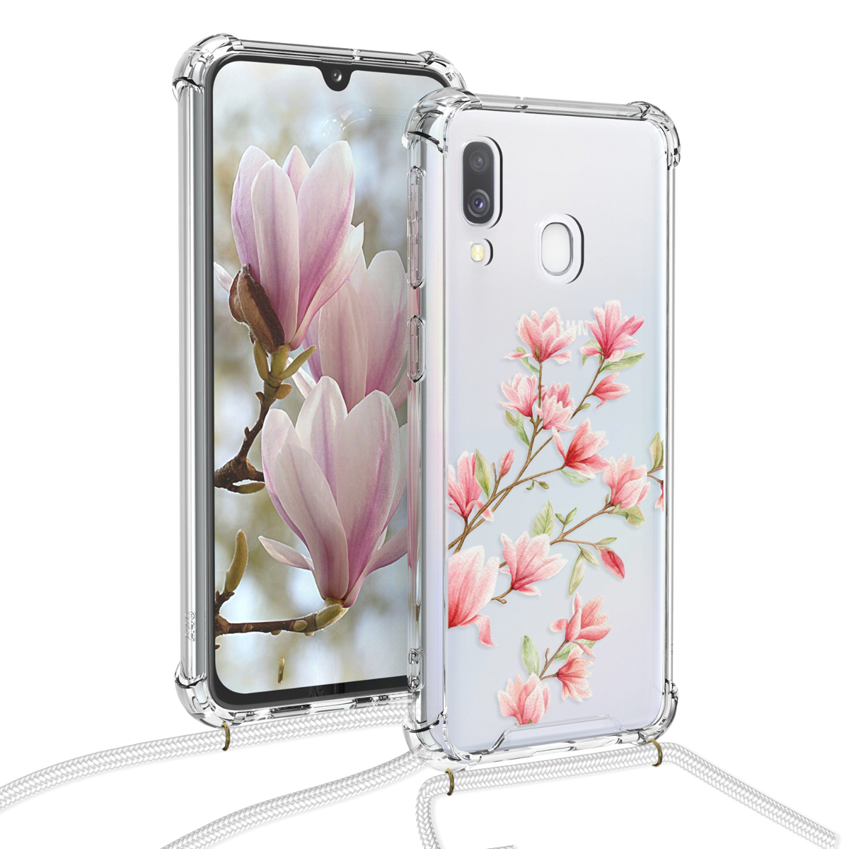 Crossbody kryt na mobil Samsung Galaxy A40 kwmobile se šňůrkou Magnolias - růžová /