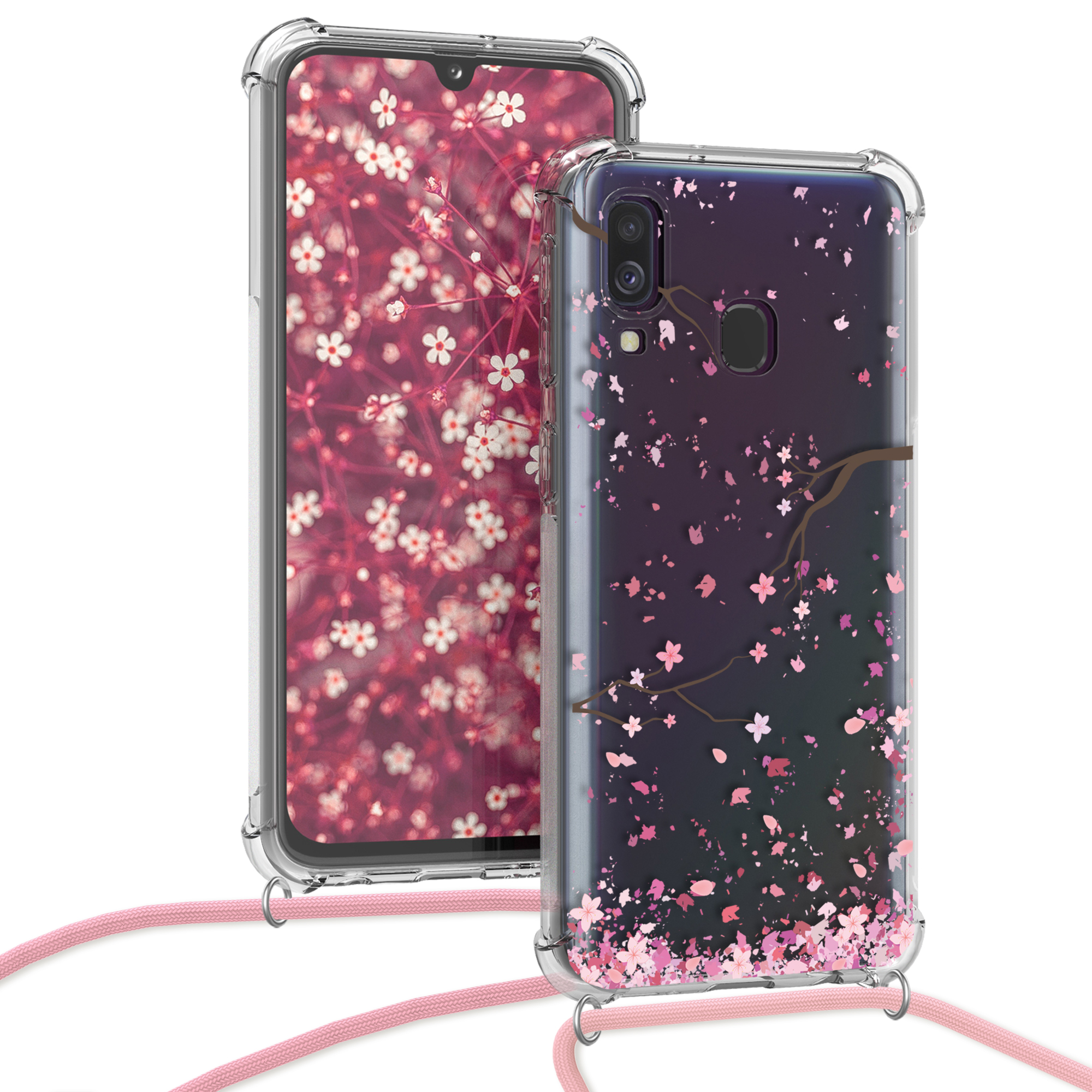 Crossbody kryt na mobil Samsung Galaxy A40 kwmobile se šňůrkou Cherry Blossoms