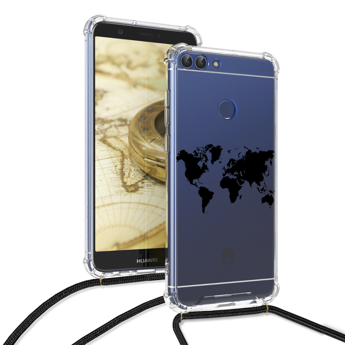 Crossbody kryt na mobil Huawei Enjoy 7S / P Smart (2017) kwmobile se šňůrkou travel outline -