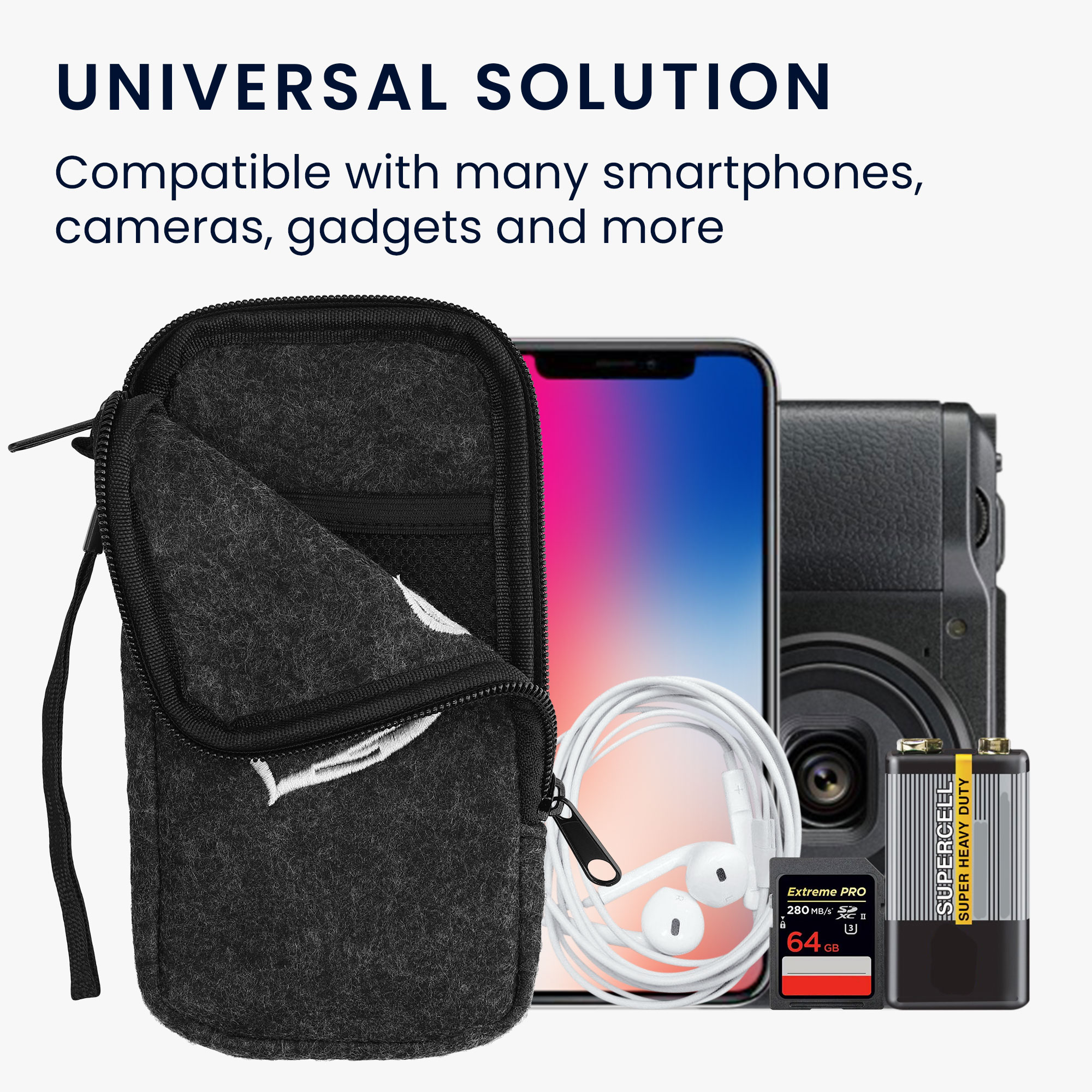 Univerzální pouzdro kwmobile na mobil XL 6,7/6,8" (17,2 x 8,4 cm) - motiv malované srdce, bílá / tmavě šedá