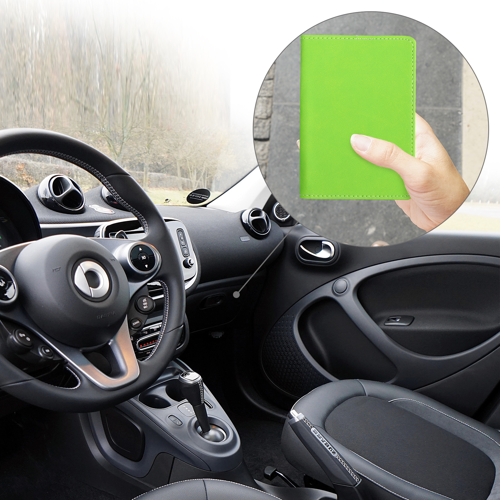 Pouzdro na doklady a karty do auta kwmobile z PU kůže - zelená