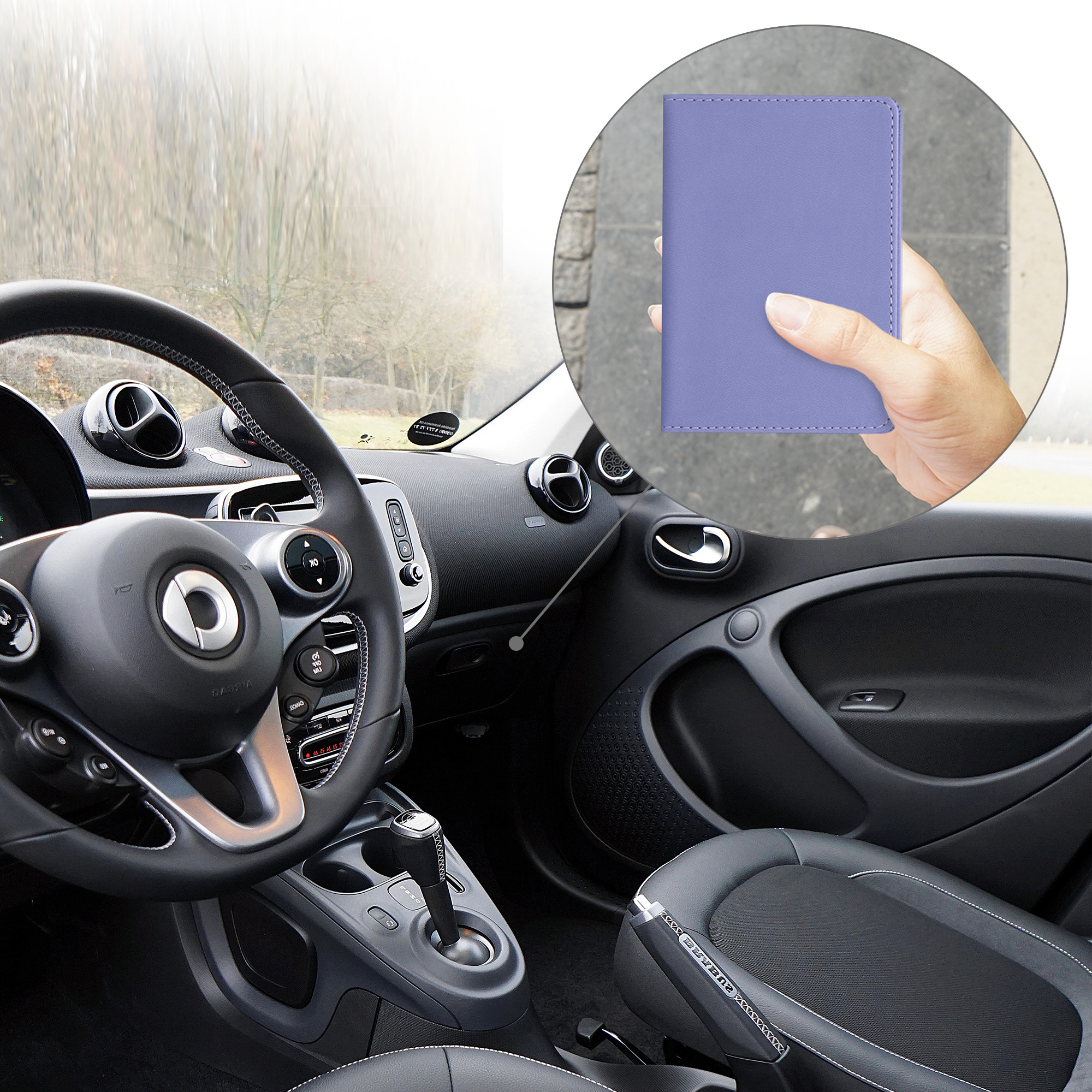 Obal na doklady od auta kwmobile 12 x 17,5 cm / 9,2 x 13 cm PU kůže - levandulová