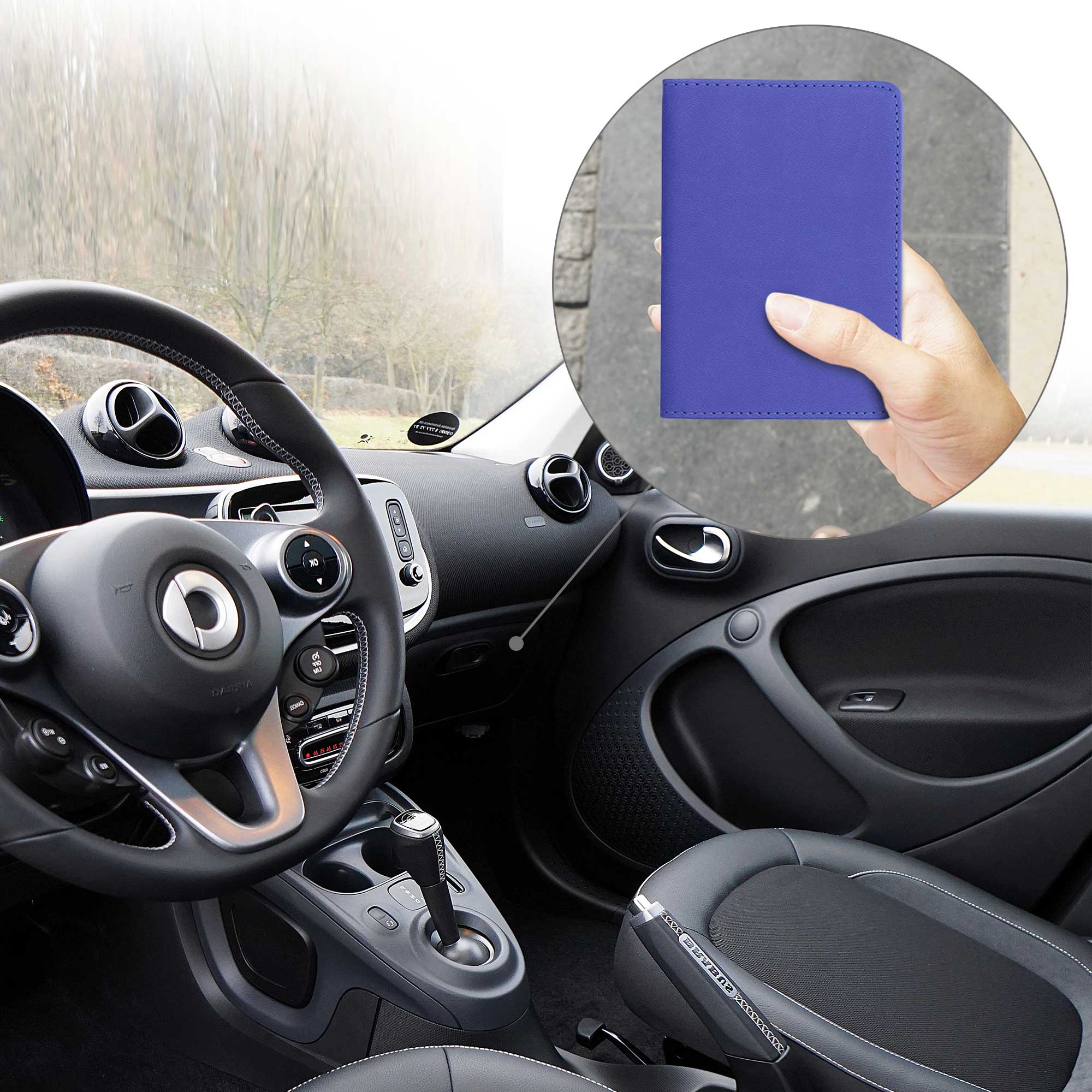 Obal na doklady od auta kwmobile 12 x 17,5 cm / 9,2 x 13 cm PU kůže - baltská modrá