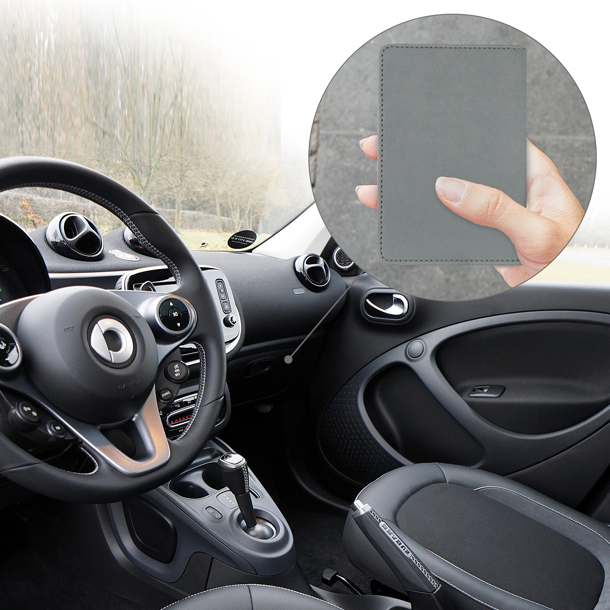 Obal na doklady od auta kwmobile PU kůže - 12 × 17,5 cm otevřené / 9,2 × 13 cm složené - světle šedá