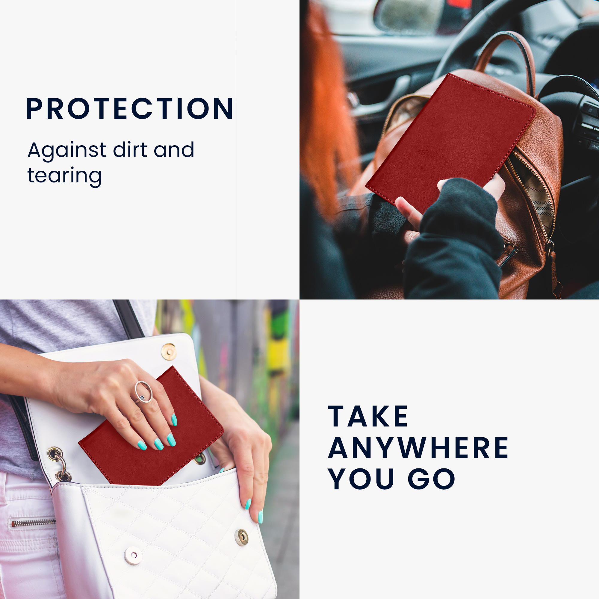 Obal na doklady od auta kwmobile 12 x 17,5 cm / 9,2 x 13 cm PU kůže - rebarborově červená