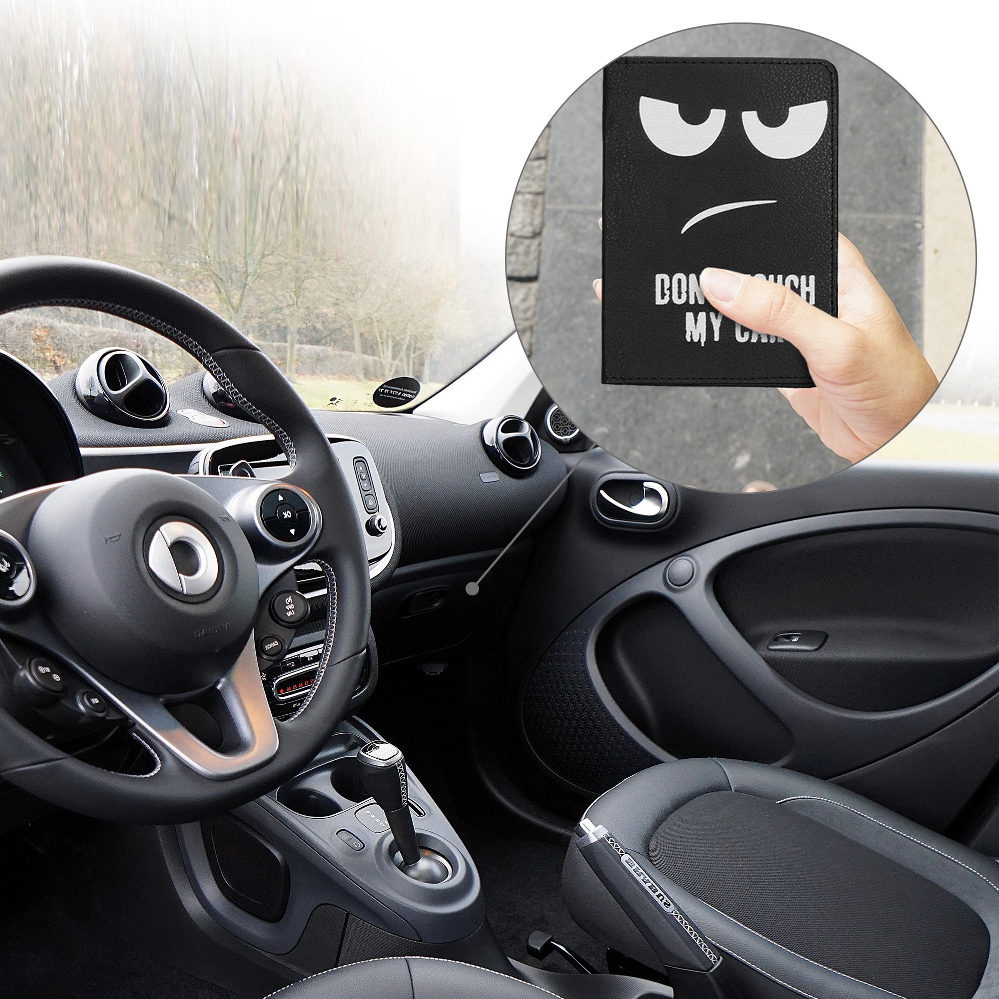 Obal na doklady od auta kwmobile PU kůže - 12 × 17,5 cm otevřené / 9,2 × 13 cm složené - bílá / černá