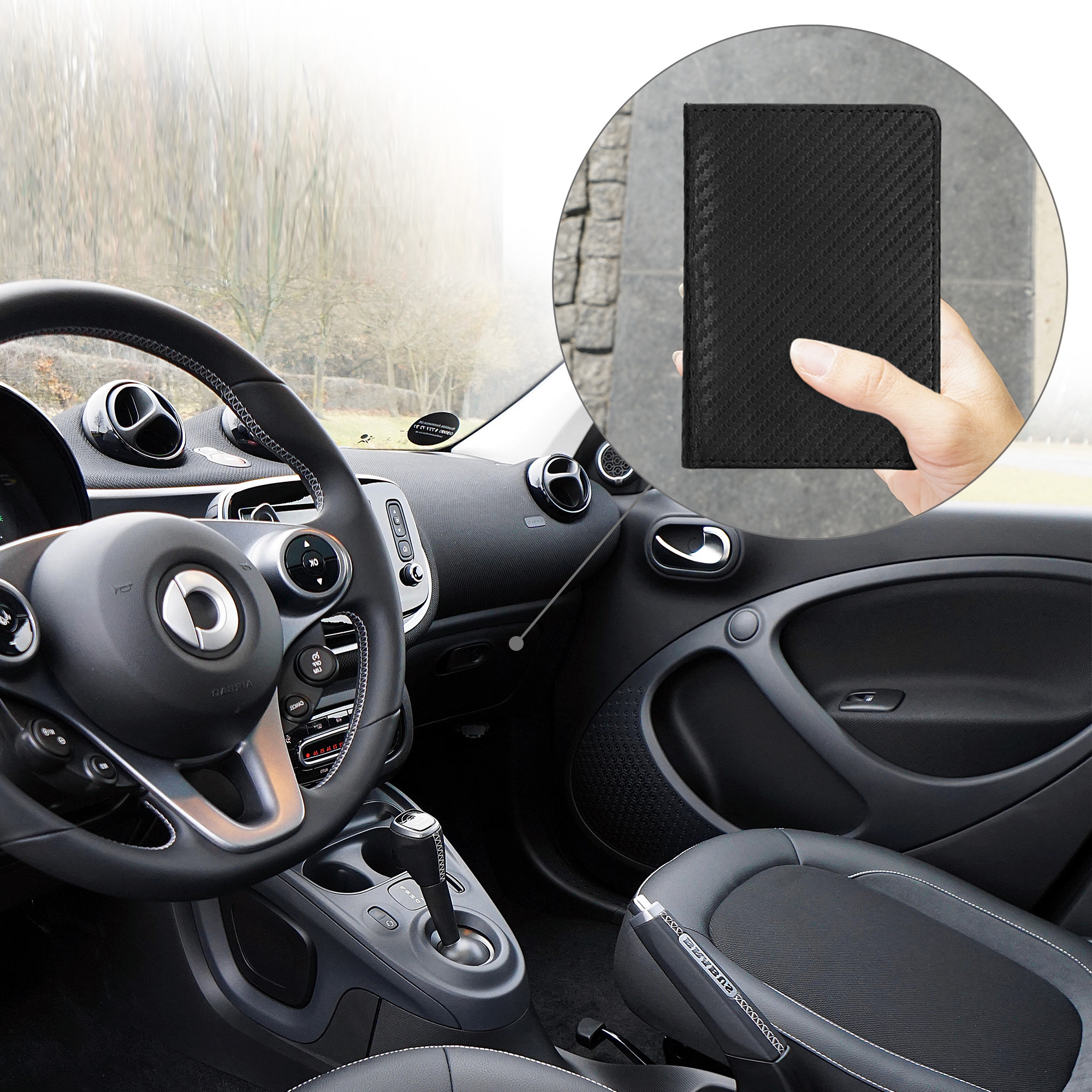Obal na doklady od auta kwmobile 12 x 17,5 cm / 9,2 x 13 cm PU kůže motiv carbon - černo-červená