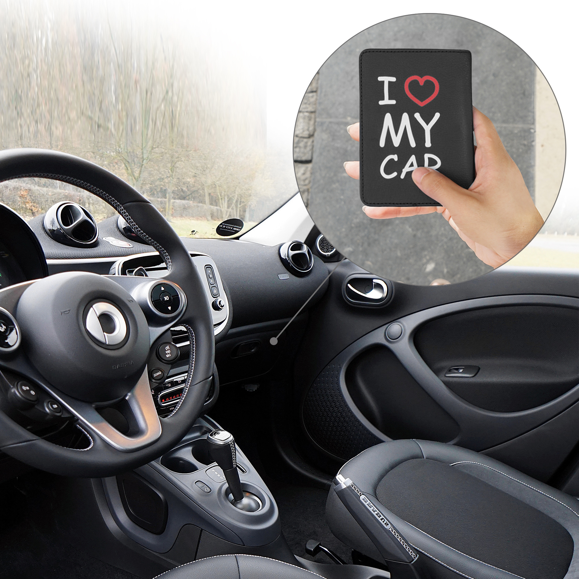 Obal na doklady od auta kwmobile 12 x 17,5 cm / 9,2 x 13 cm PU kůže motiv I Love My Car - bílo-červeno-černá