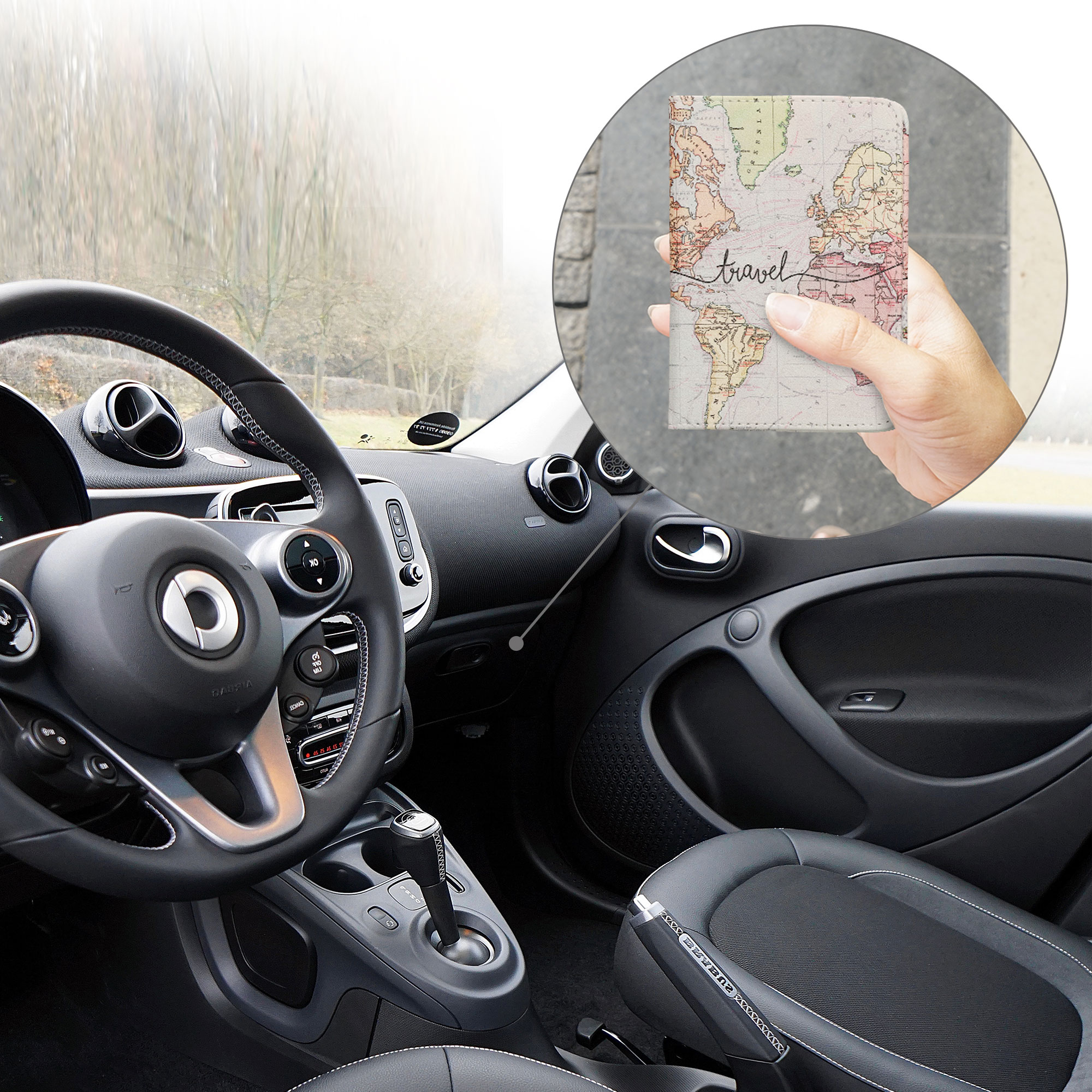 Pouzdro na doklady a karty do auta kwmobile z eko kůže - černá / více barev