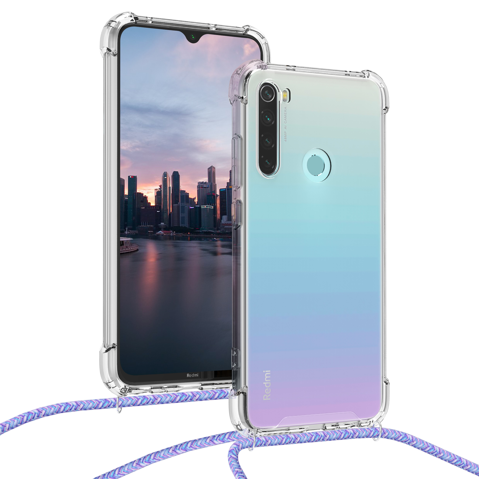 Crossbody kryt kwmobile pro Xiaomi Redmi Note 8 (2019 / 2021) - lavender / violet / light blue / transparent