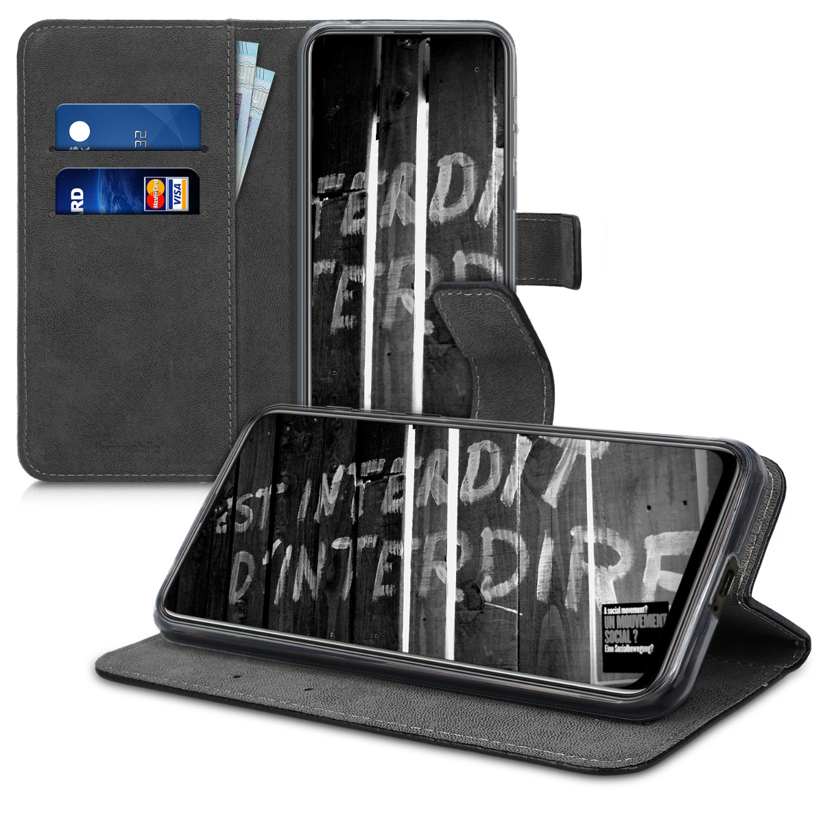 kwmobile peněženkové pouzdro pro Ulefone Note 7 (2019), Don't Touch My Phone bílá / černá
