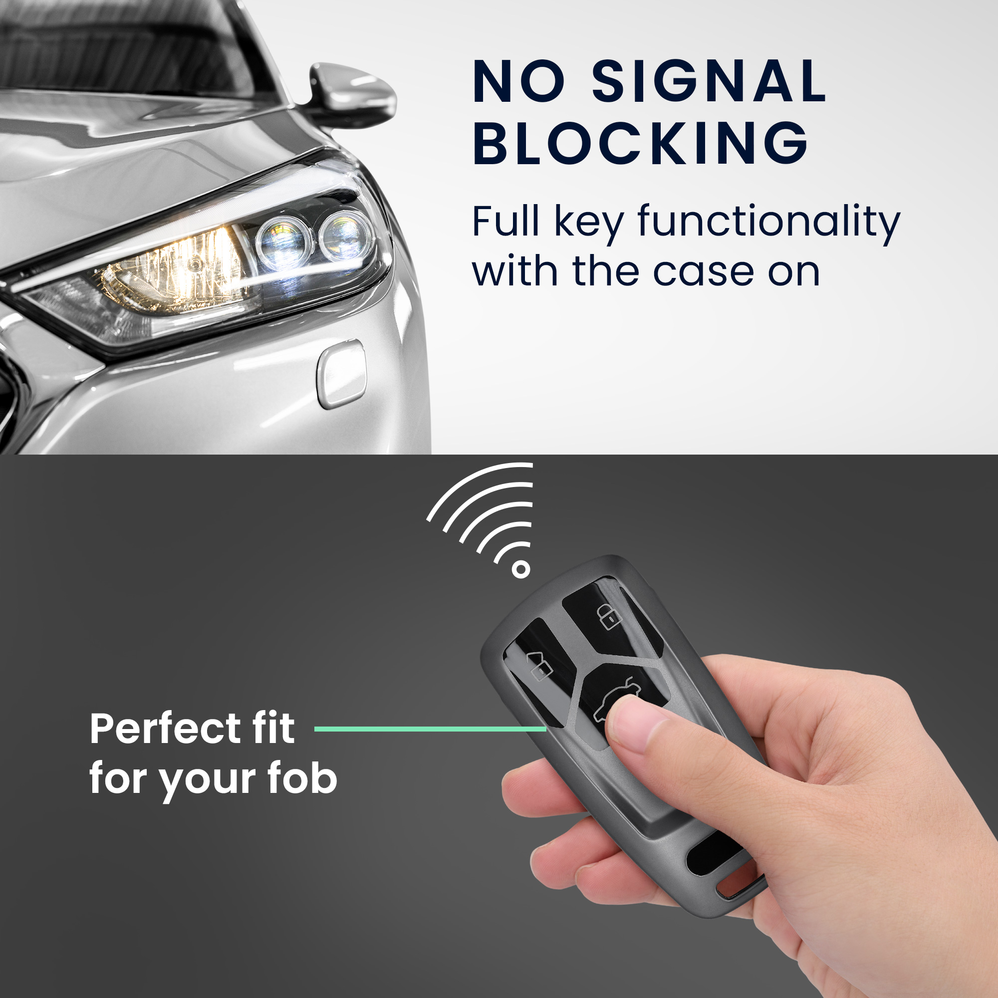 Obal na klíč pro Audi Smart Key se 3 tlačítky (Keyless Go), měkké protiskluzové TPU odolné proti poškrábání kwmobile ‑ matná černá / černá