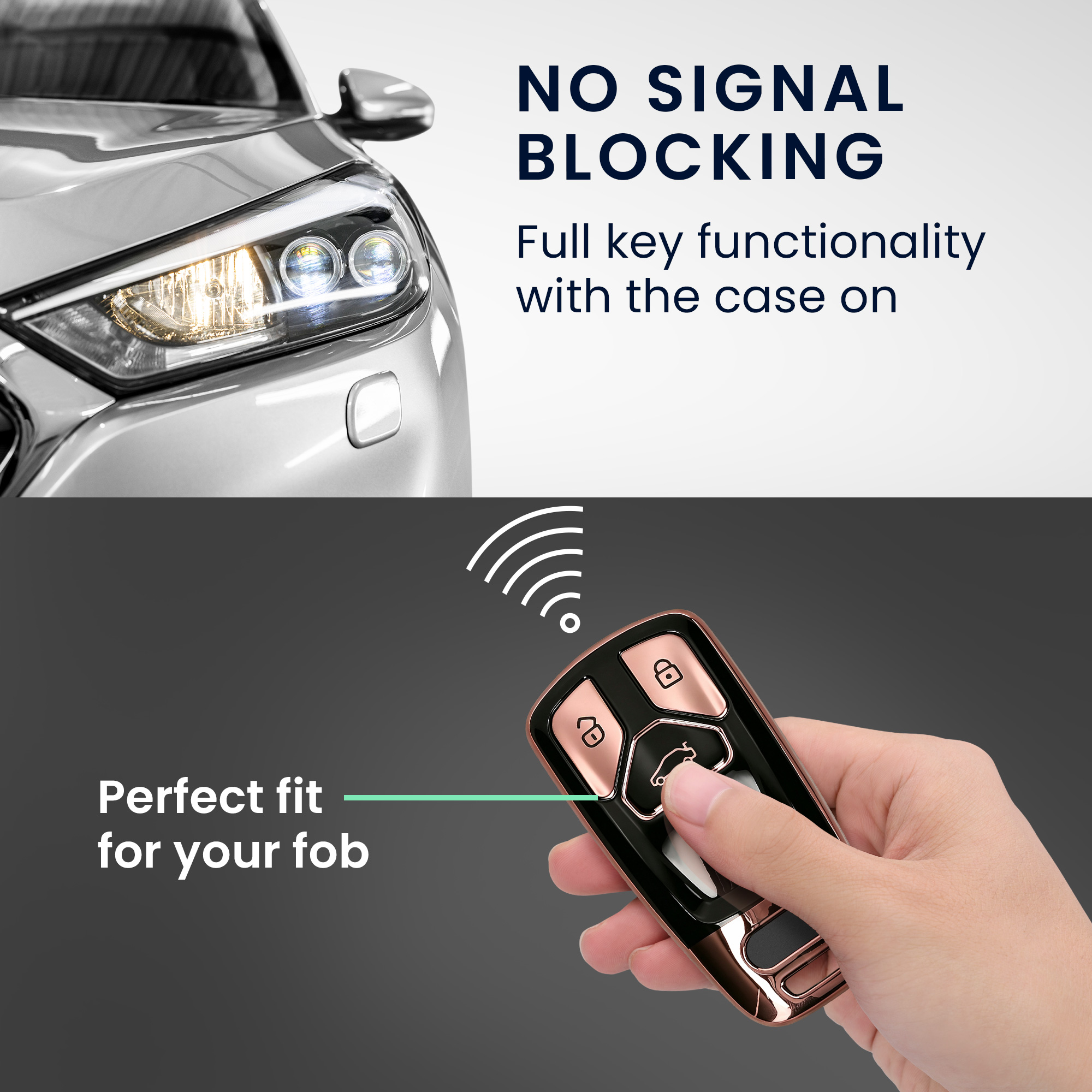 Obal na klíč od auta pro Audi chytrý klíč se 3 tlačítky kwmobile TPU - lesklé růžové zlato