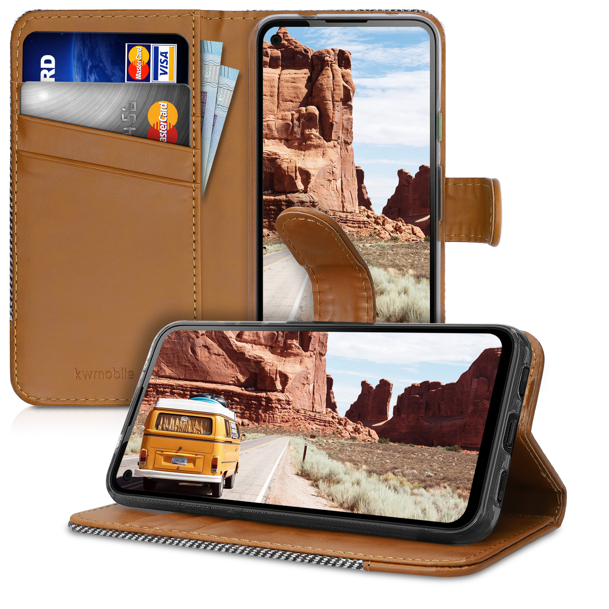 Flipové pouzdro kwmobile pro Google Pixel 4a - light šedá / brown