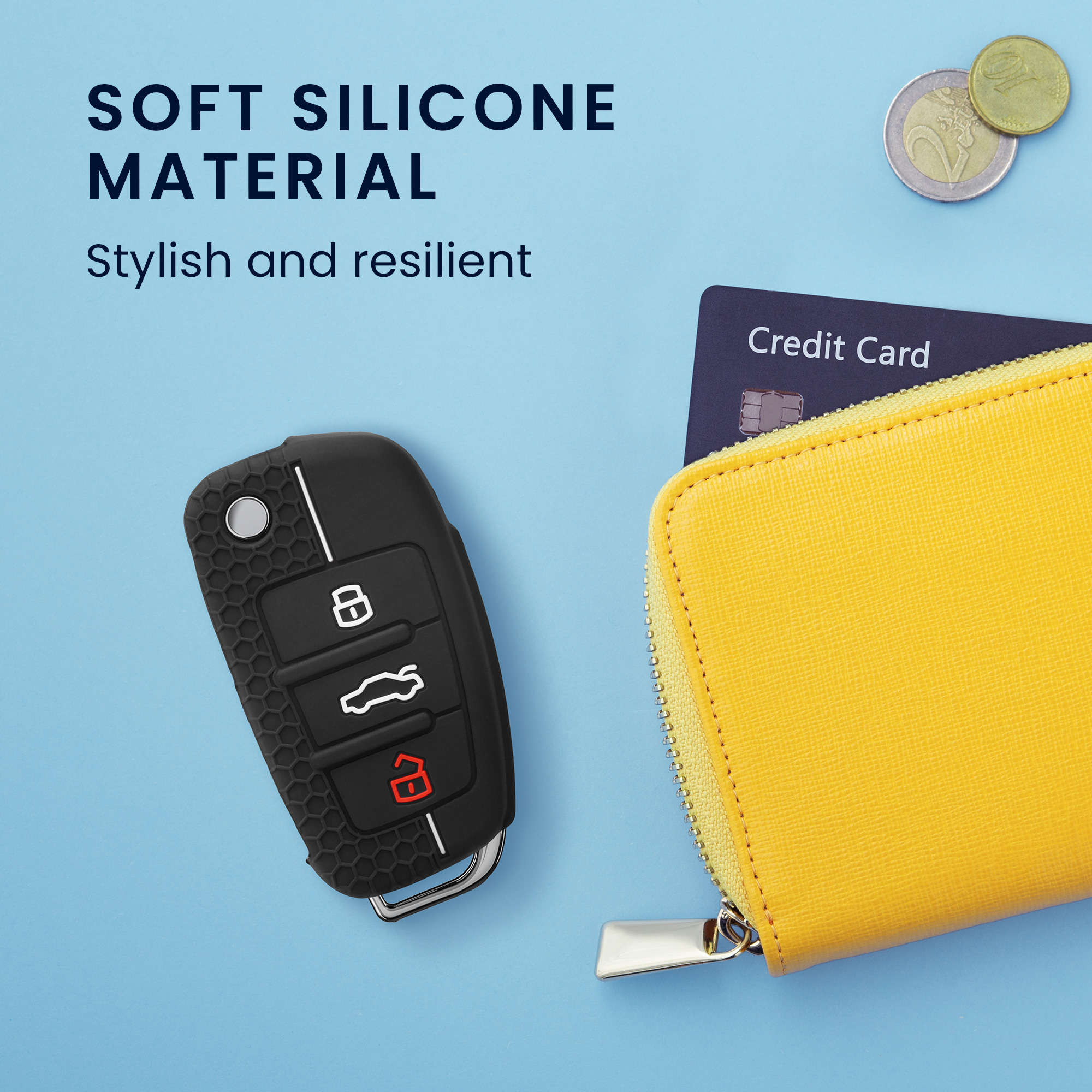 Silikonové pouzdro na klíč od auta Audi Flip Key protiskluzové černo-bílé