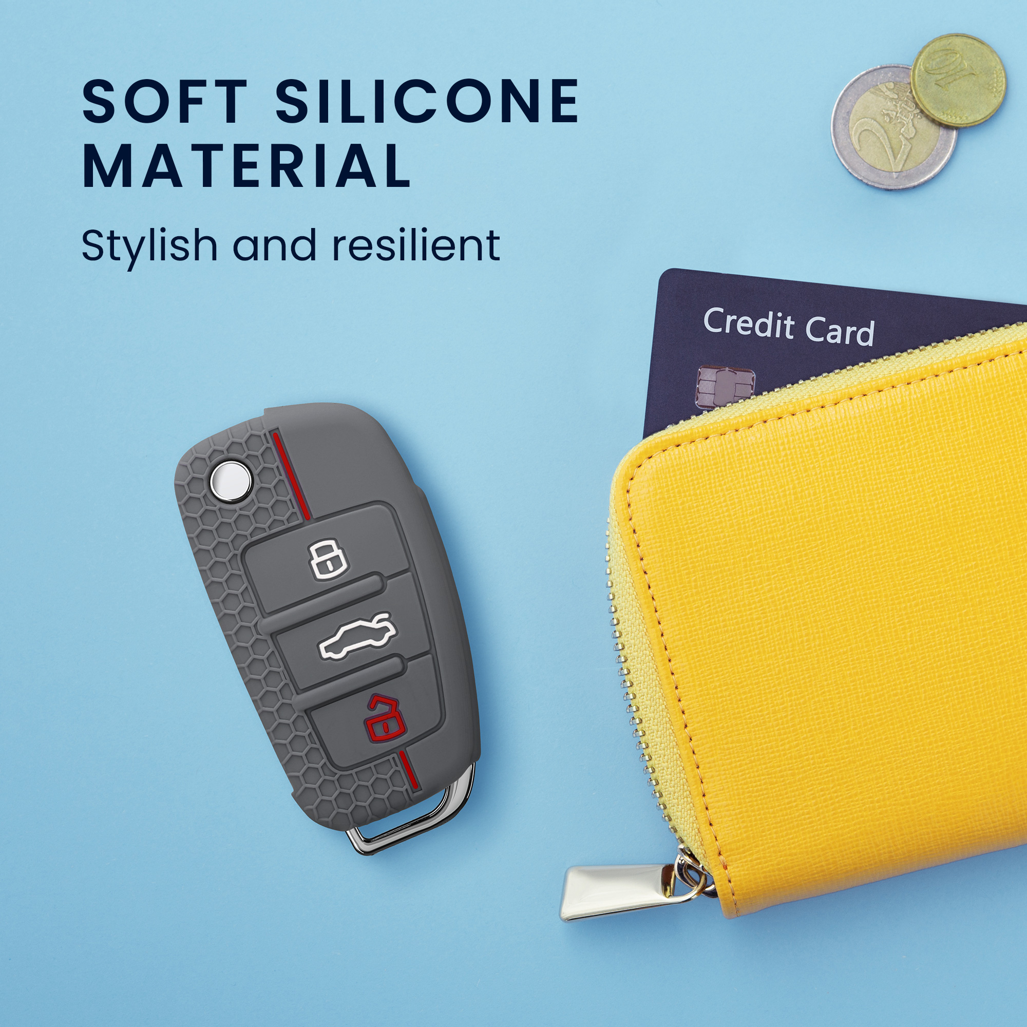 Silikonové pouzdro na klíč od auta Audi Flip Key protiskluzové šedo-červené