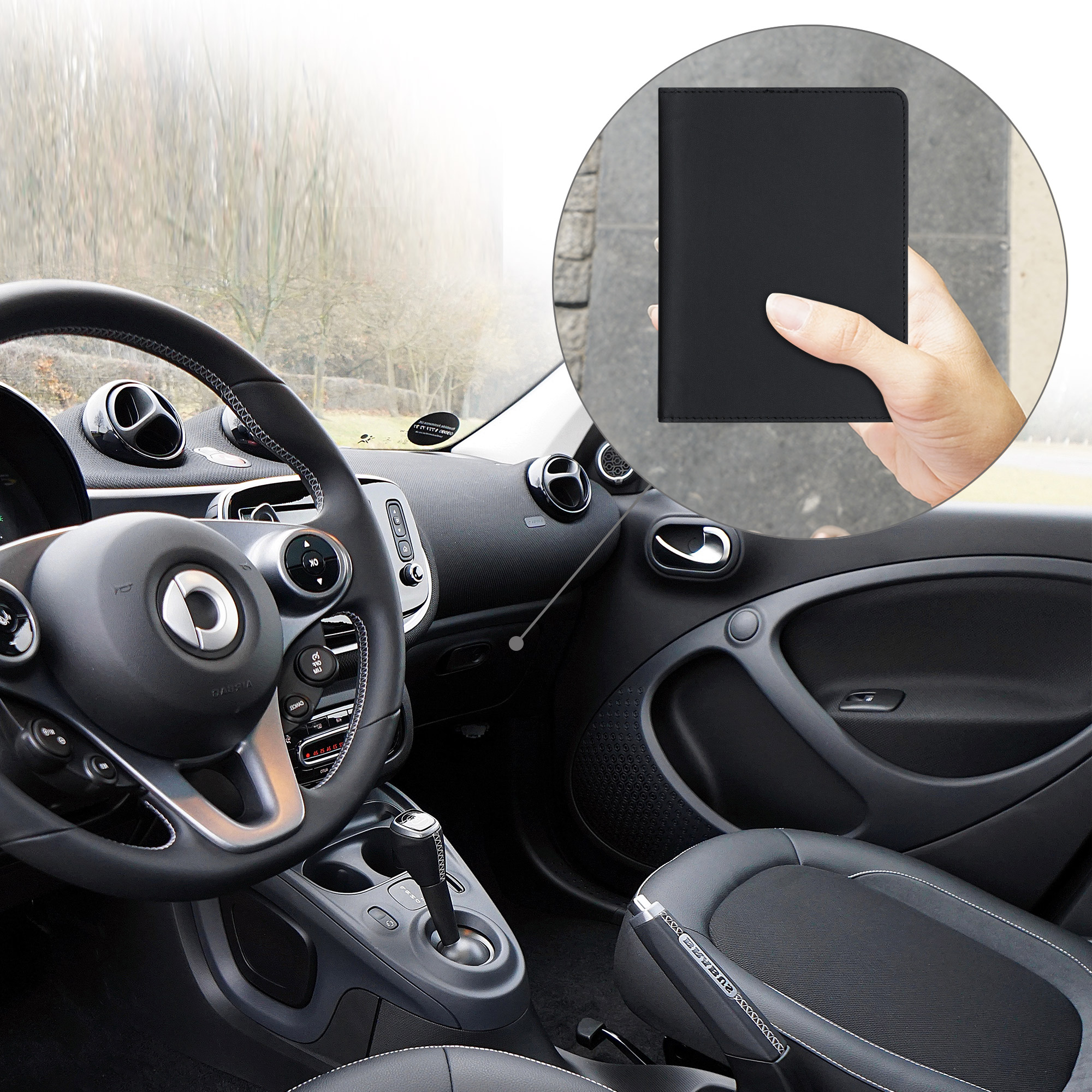 Obal na doklady od auta kwmobile PU kůže - černá