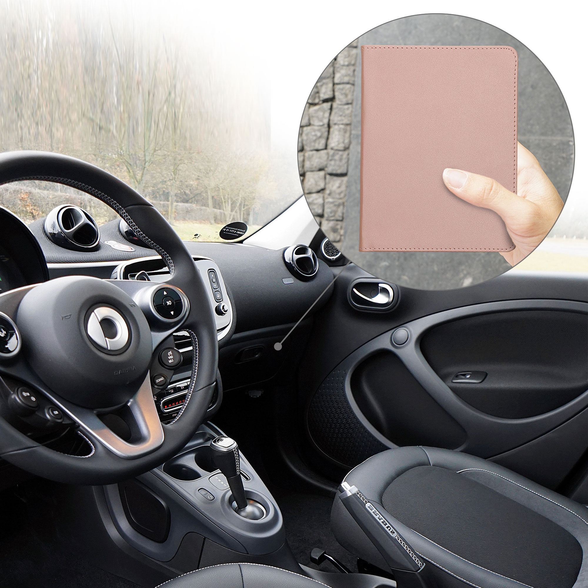 Koženkové pouzdro na doklady k vozidlu a karty kwmobile ‑ růžově zlatá