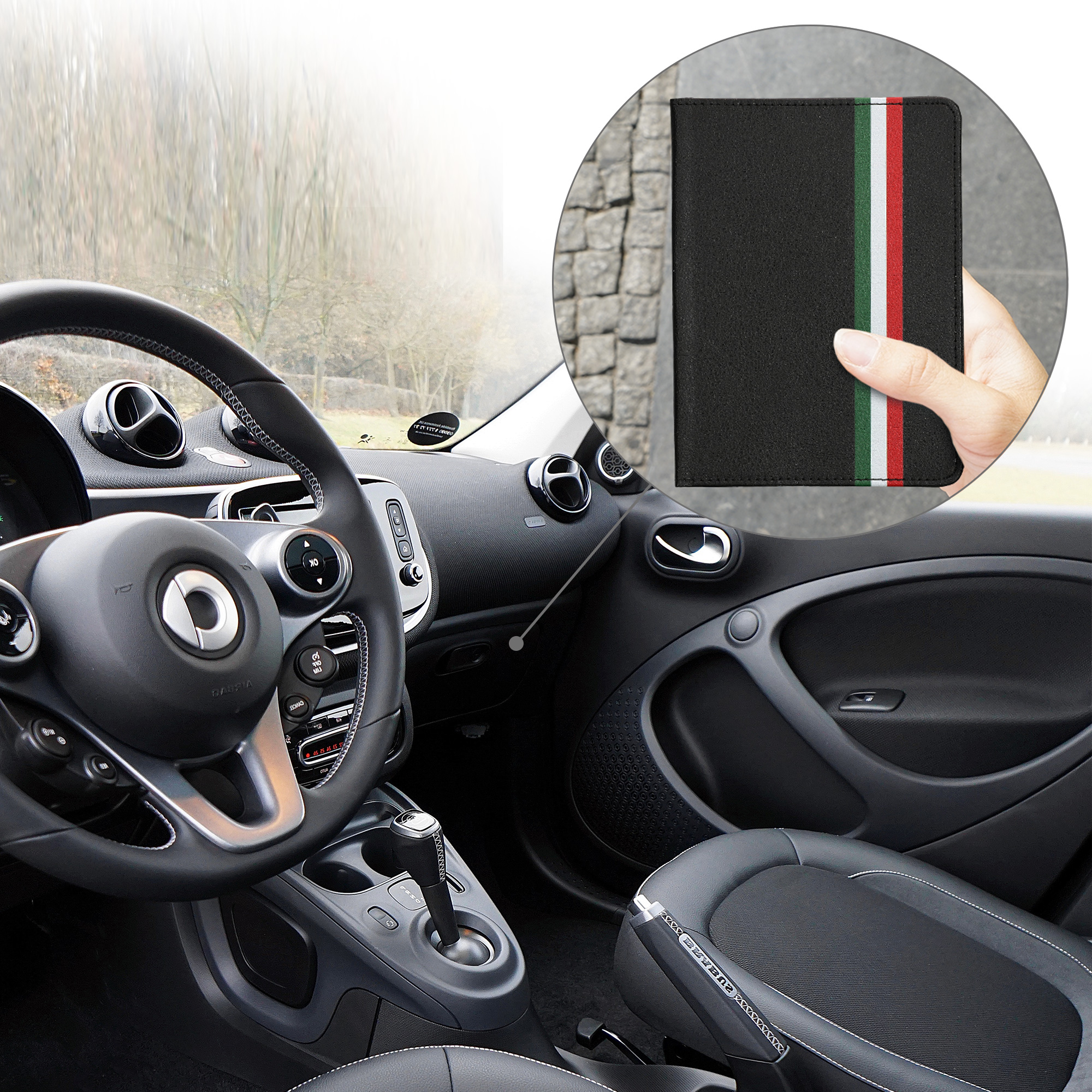 Obal na doklady od auta kwmobile PU kůže - Italy zelená / červená / černá