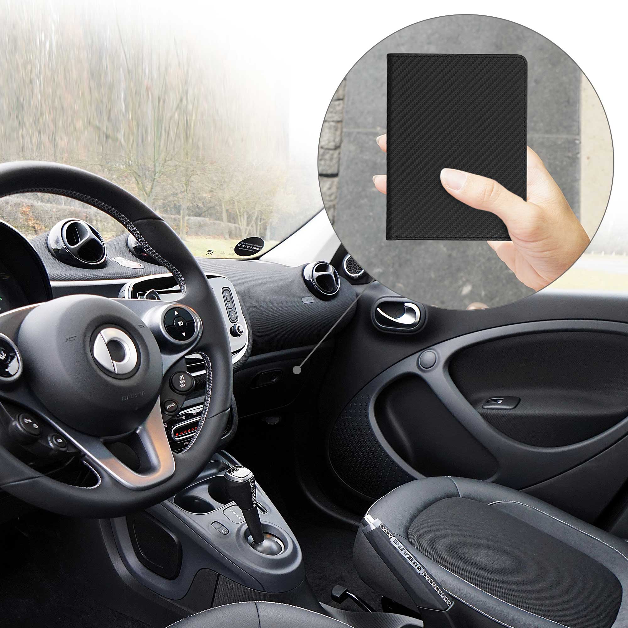 Obal na doklady od auta kwmobile PU kůže - karbonově černá