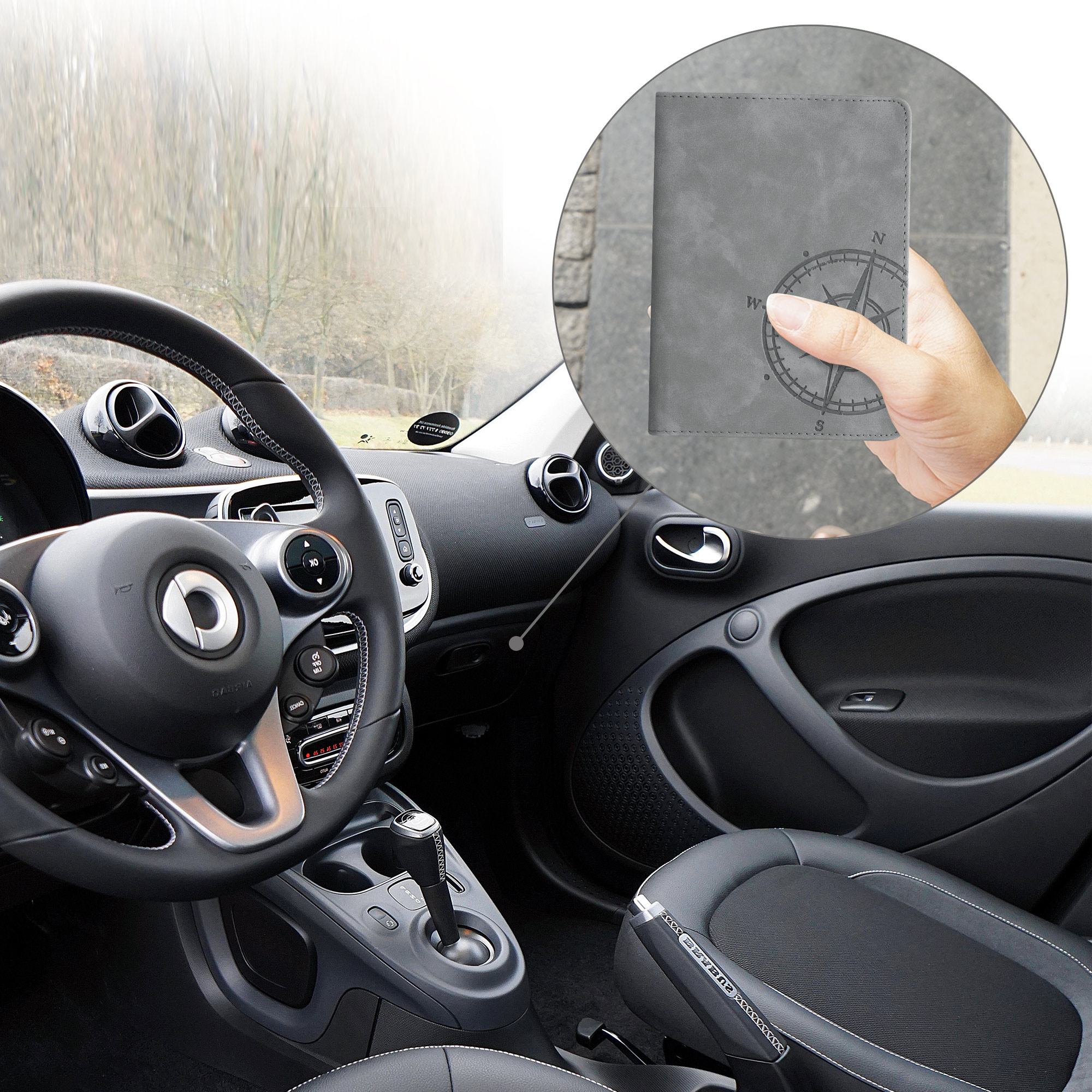 Obal na doklady od auta kwmobile syntetický nubuk - šedá