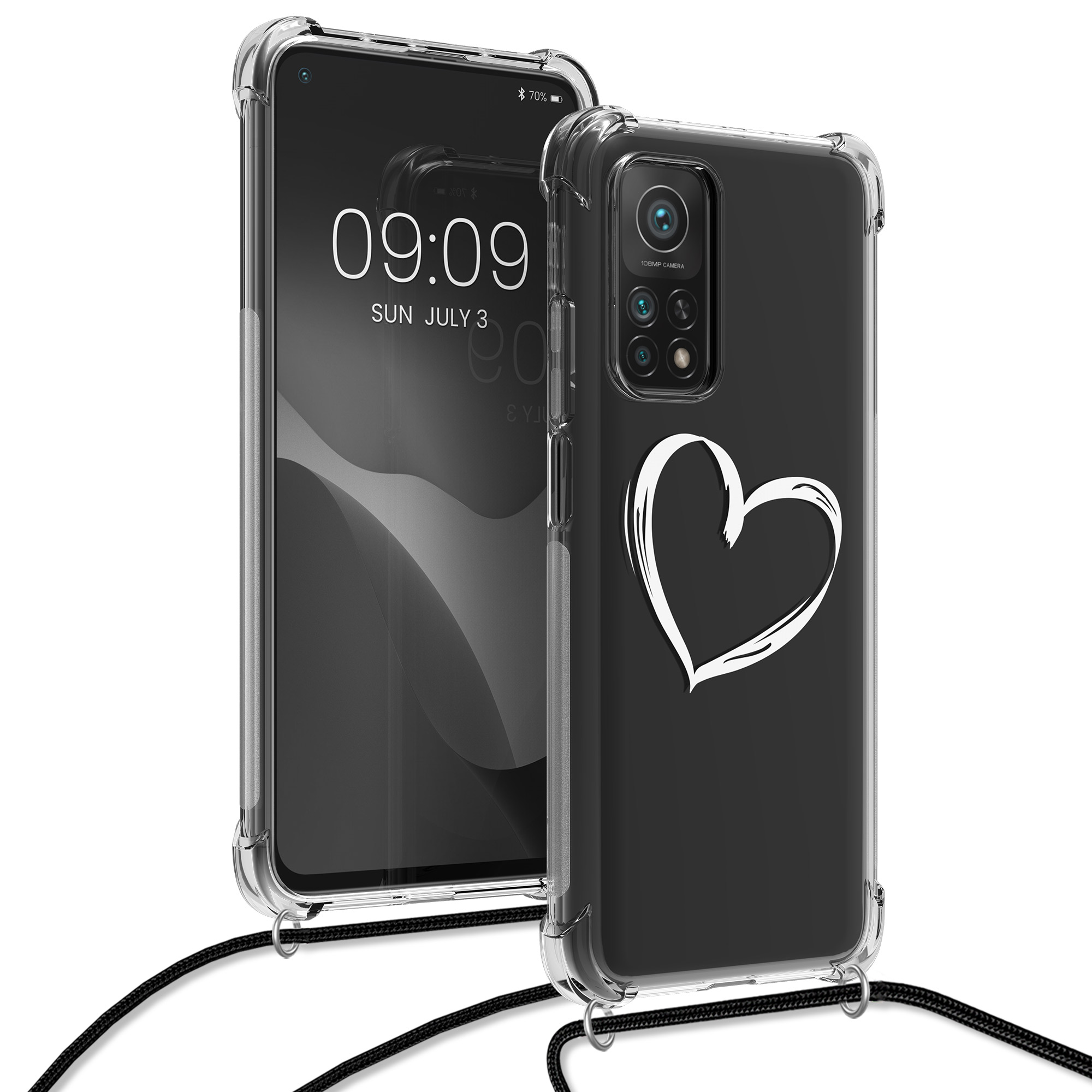 Crossbody kryt kwmobile Xiaomi Mi 10T / Mi 10T Pro, bílé srdce / transparentní