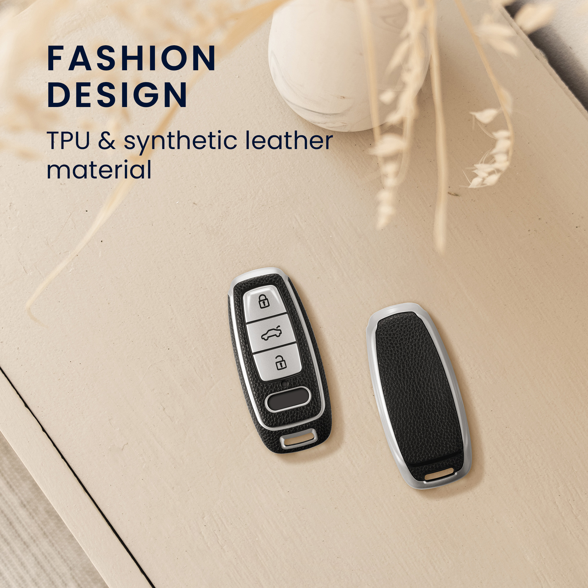 Tpu pouzdro na klíč od auta Audi A6-A8 Q7-Q8 Leather Look stříbrno-černé