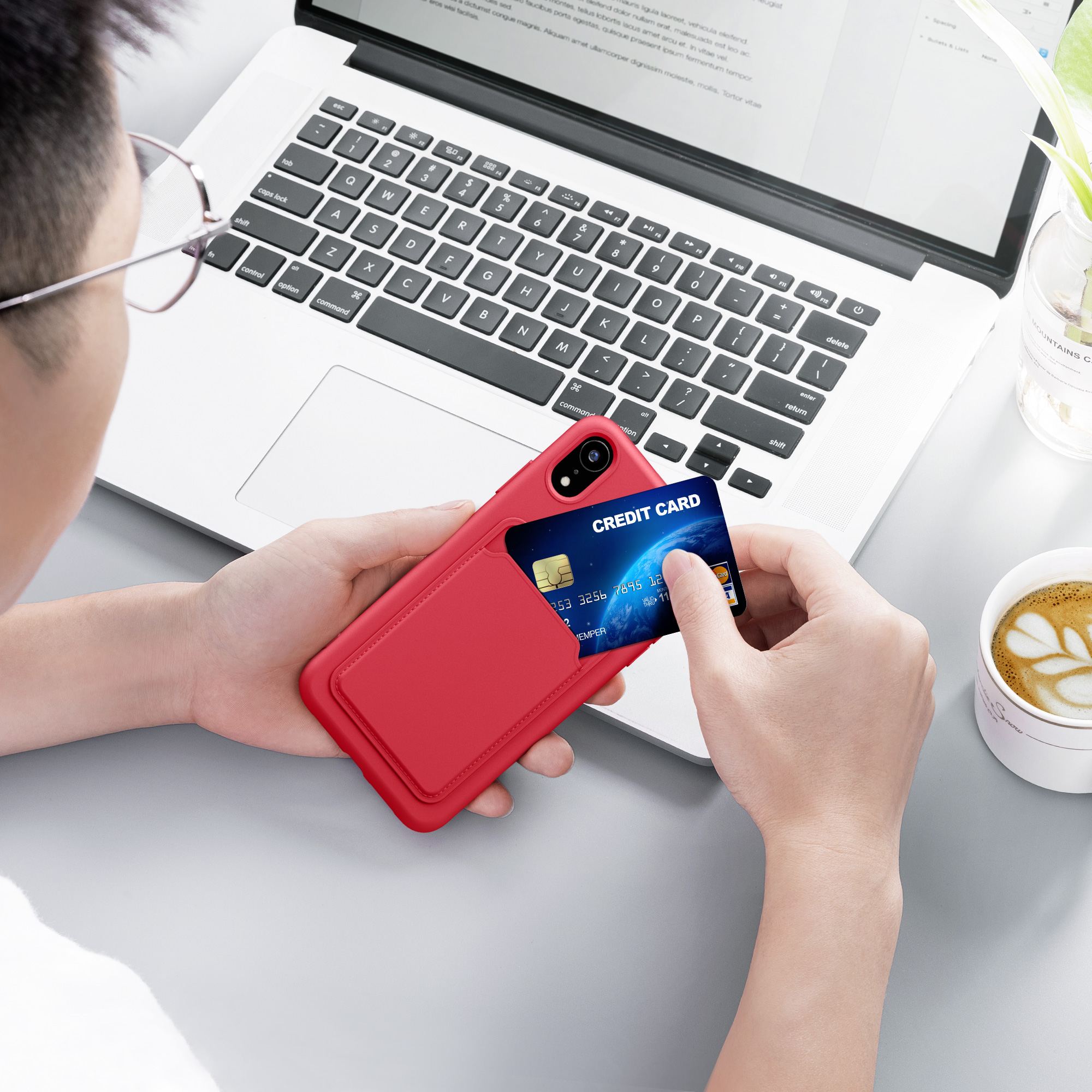 Pouzdro pro Apple iPhone XR s přihrádkou na kartu kwmobile kapsa na kartu TPU - červená