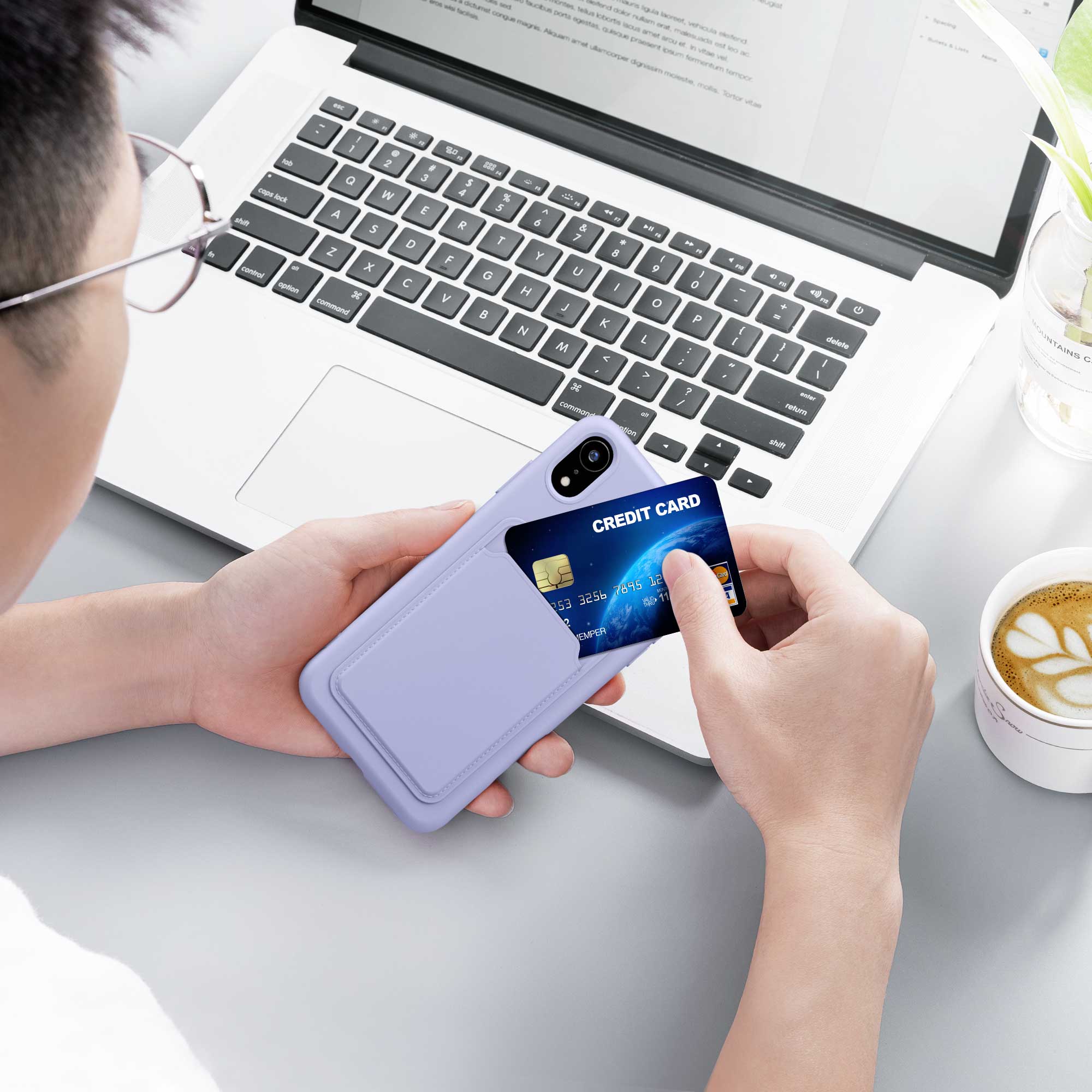 Pouzdro pro Apple iPhone XR s přihrádkou na kartu kwmobile kapsa na kartu TPU - levandulová