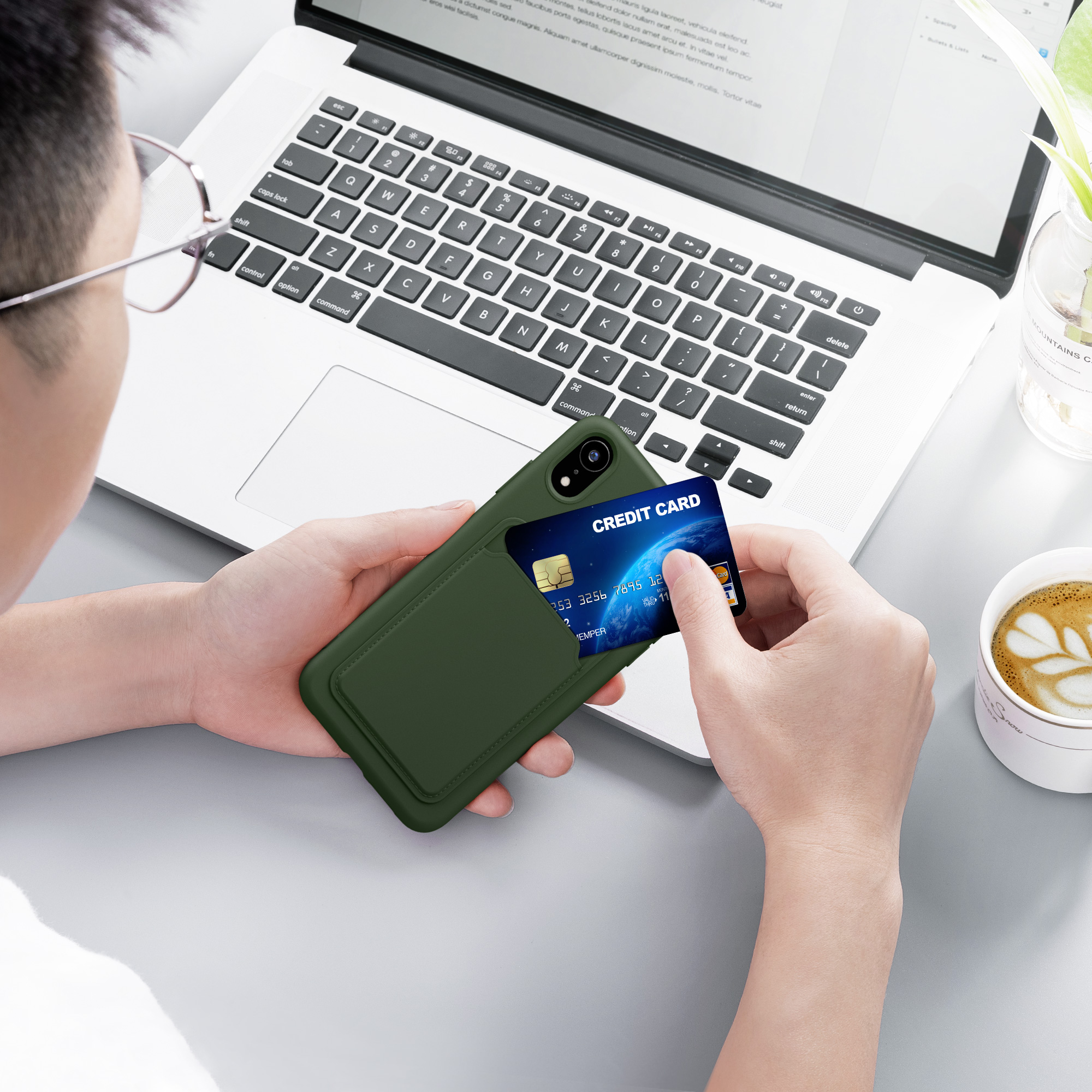 Kryt na mobil s držákem karty kwmobile pro Apple iPhone XR - tmavě zelená