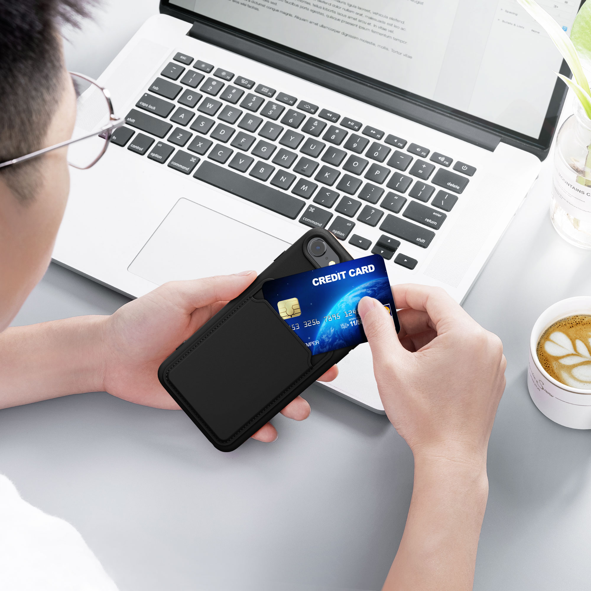 Kryt s držákem karty kwmobile pro iPhone SE 2022/2020/8/7 - černá