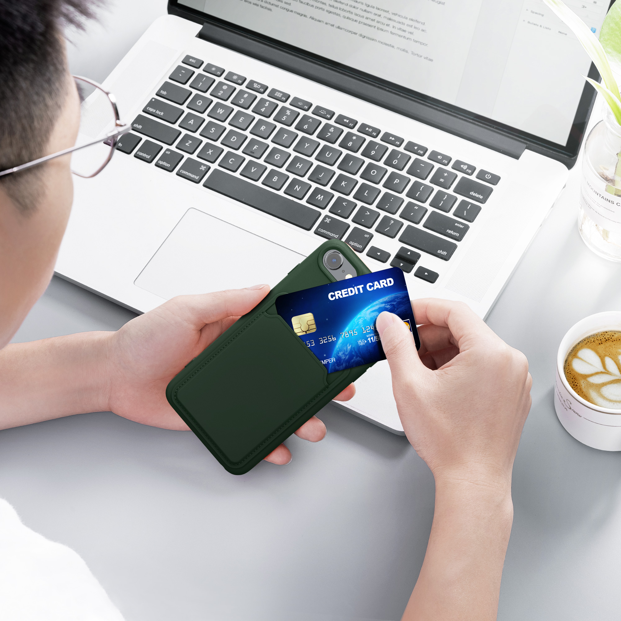 Kryt s držákem karty kwmobile pro iPhone SE 2022/2020/8/7 - zelená