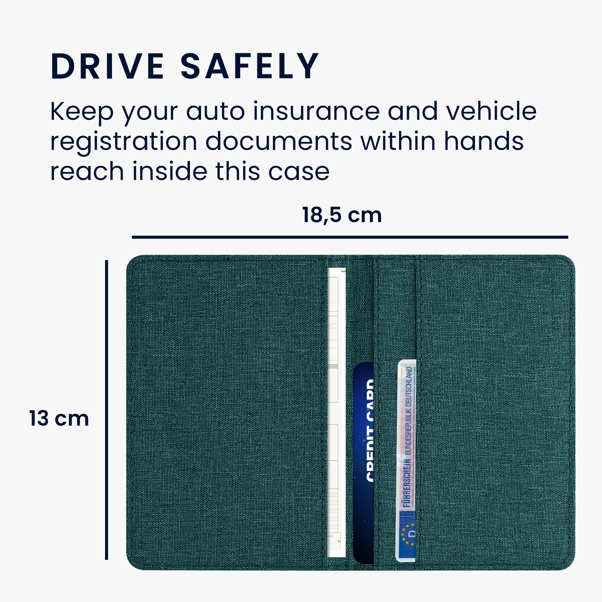 Obal na doklady od auta kwmobile textilní povrch - 12 × 17,5 cm otevřené / 9,2 × 13 cm složené - petrolejová