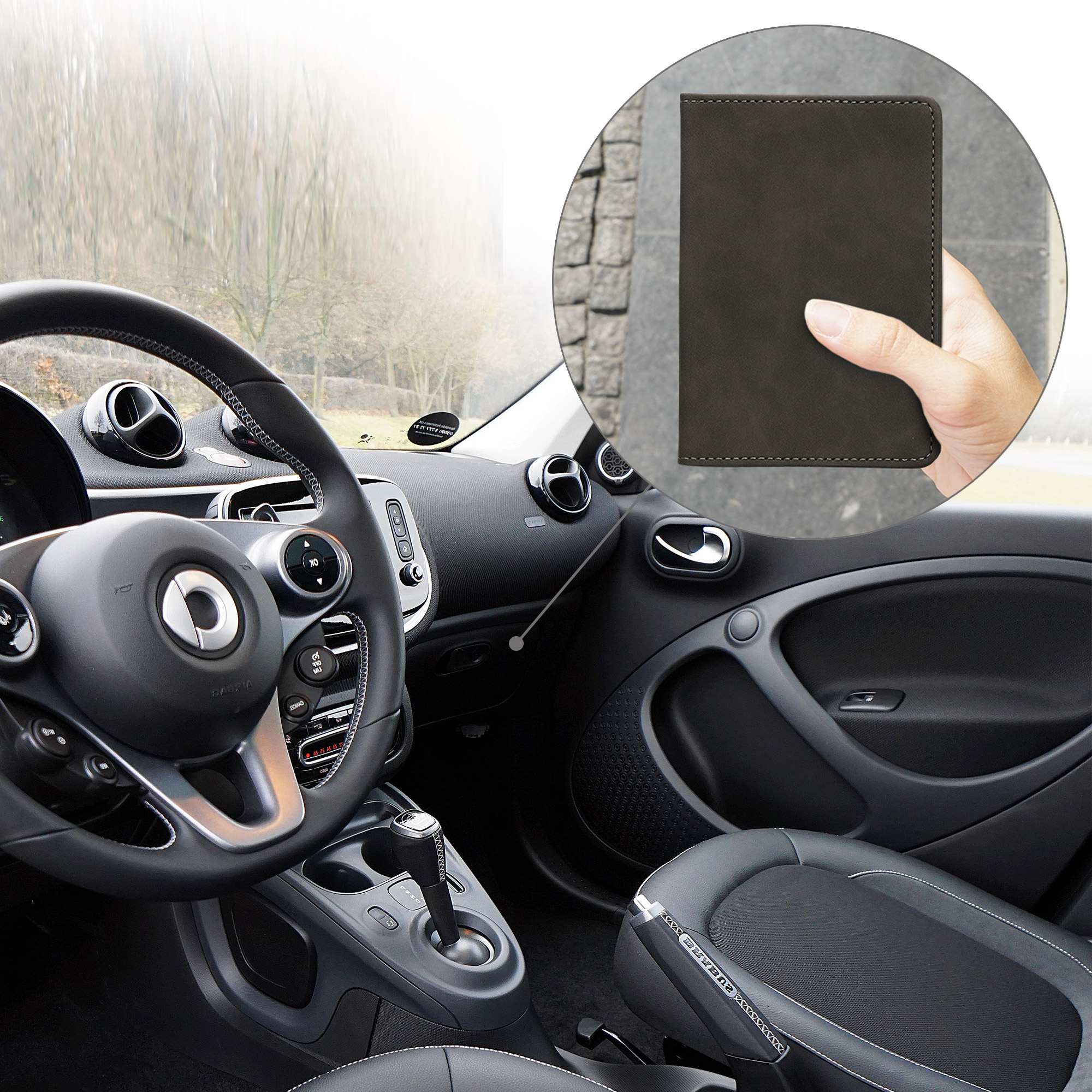 Pouzdro na doklady a karty do auta kwmobile nubukové - tmavě šedá