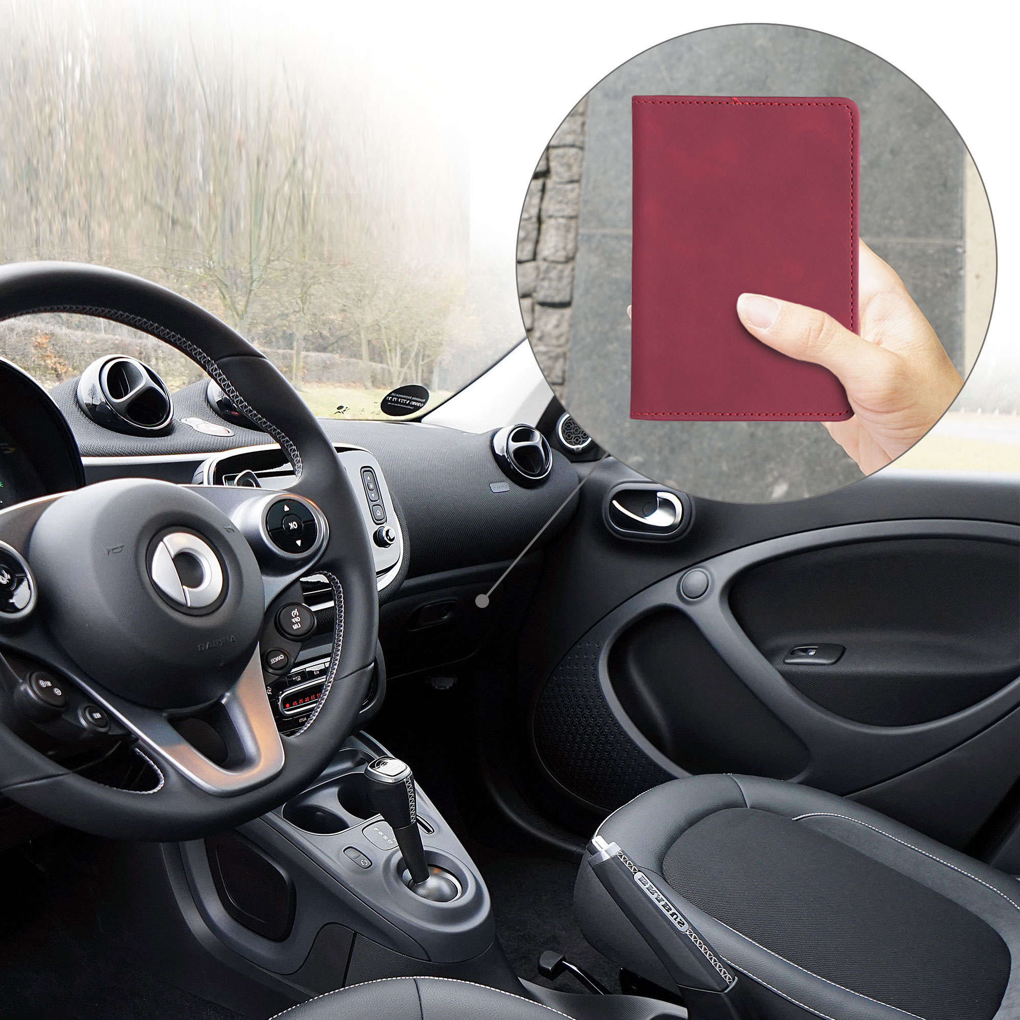 Obal na doklady od auta kwmobile 12 x 17,5 cm / 9,2 x 13 cm umělý nubuk - tmavě červená