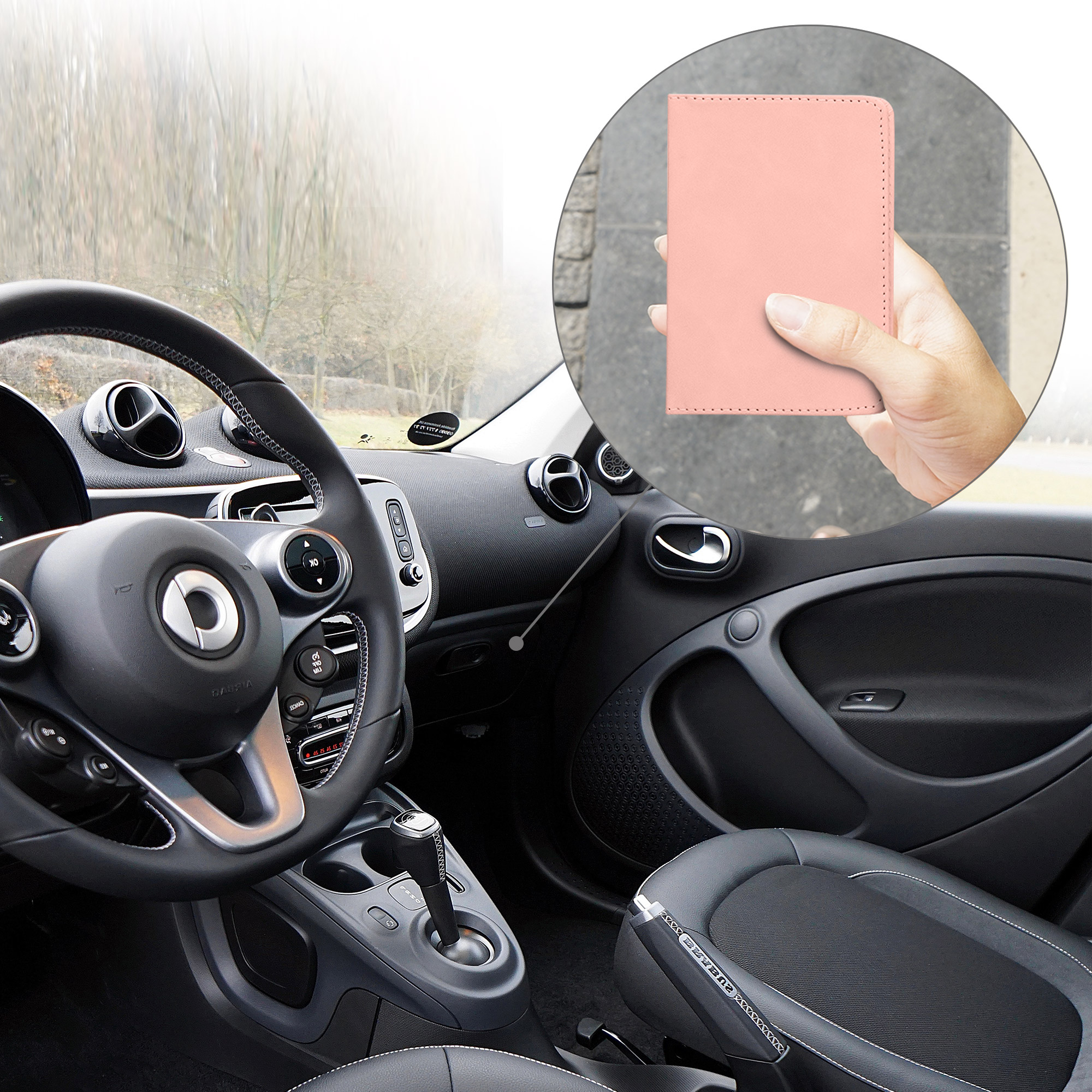 Pouzdro na doklady a karty do auta kwmobile nubukové - kokosová