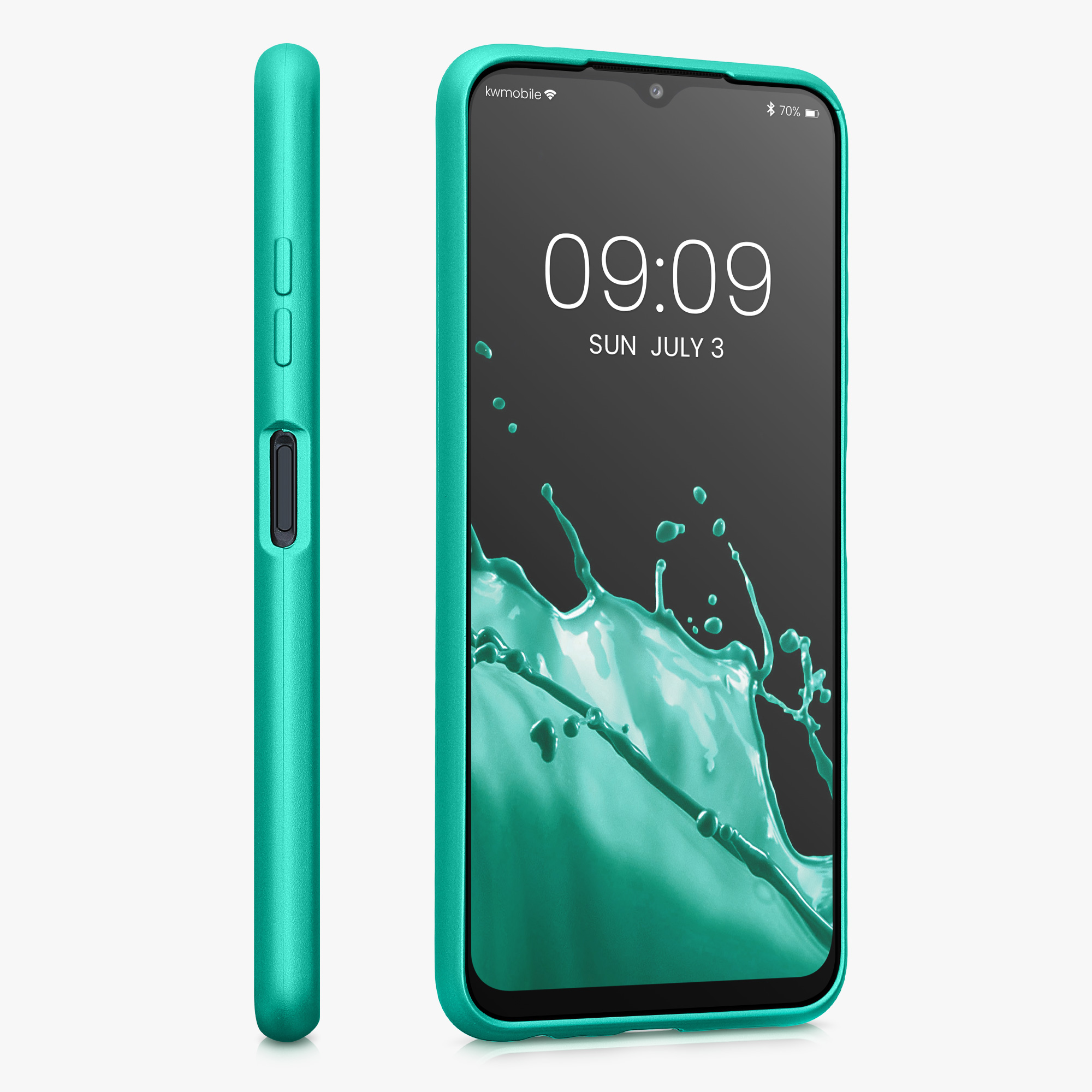 Kryt na mobil Samsung Galaxy A22 5G kwmobile TPU metalický Metalická tyrkysová