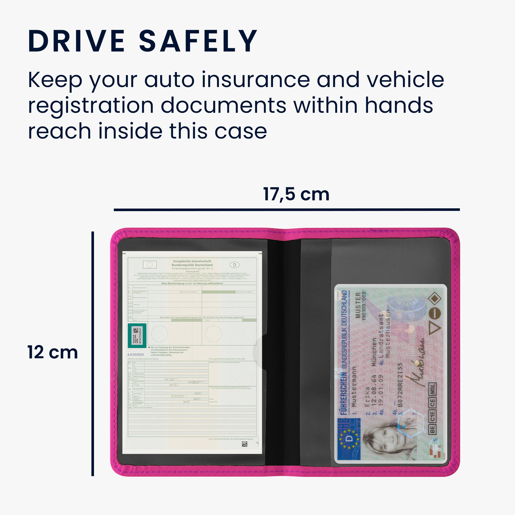 Obal na doklady od auta kwmobile neopren - 12 × 17,5 cm otevřené / 9,2 × 13 cm složené - tmavě růžová