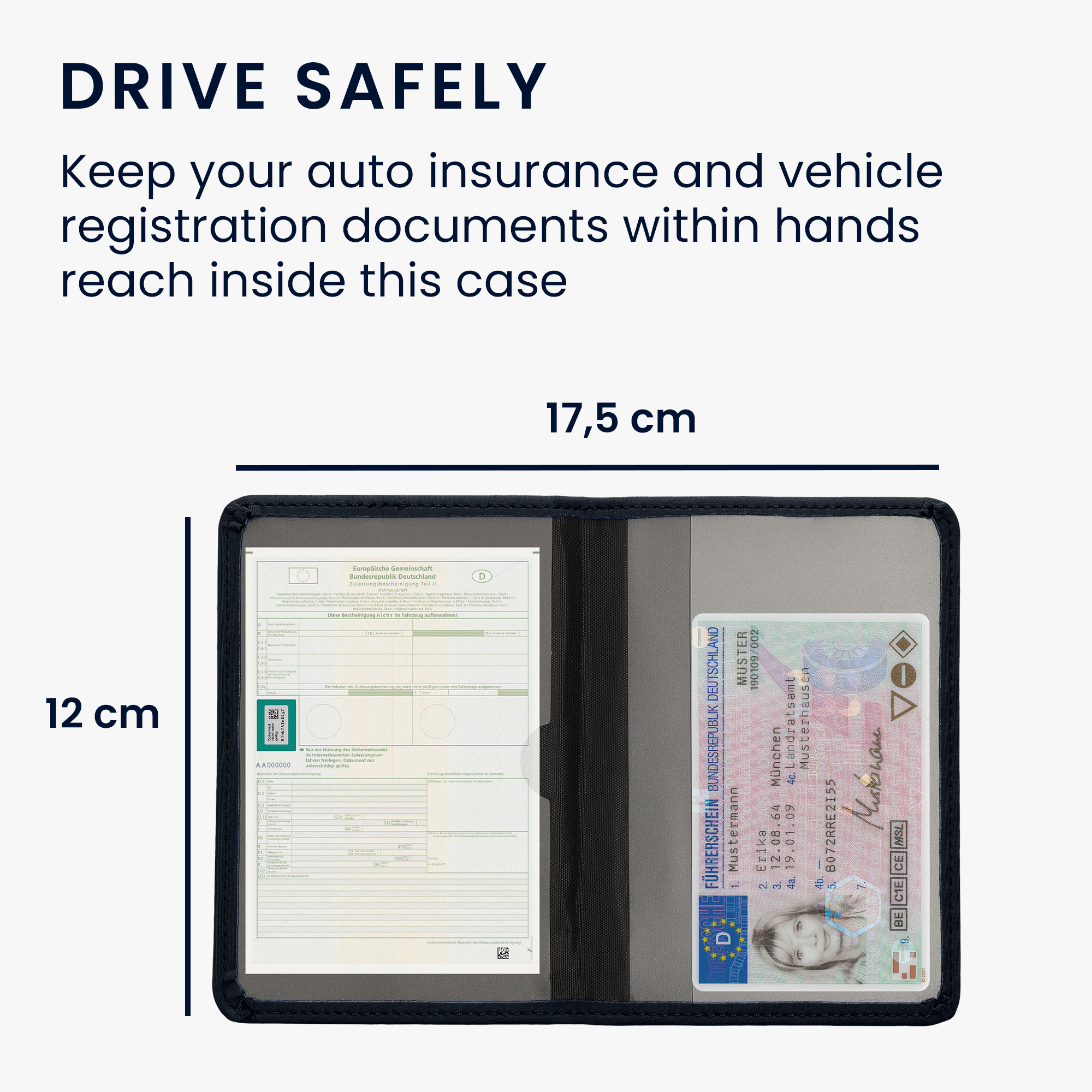 Obal na doklady od auta kwmobile neopren - 12 × 17,5 cm otevřené / 9,2 × 13 cm složené - tmavě modrá