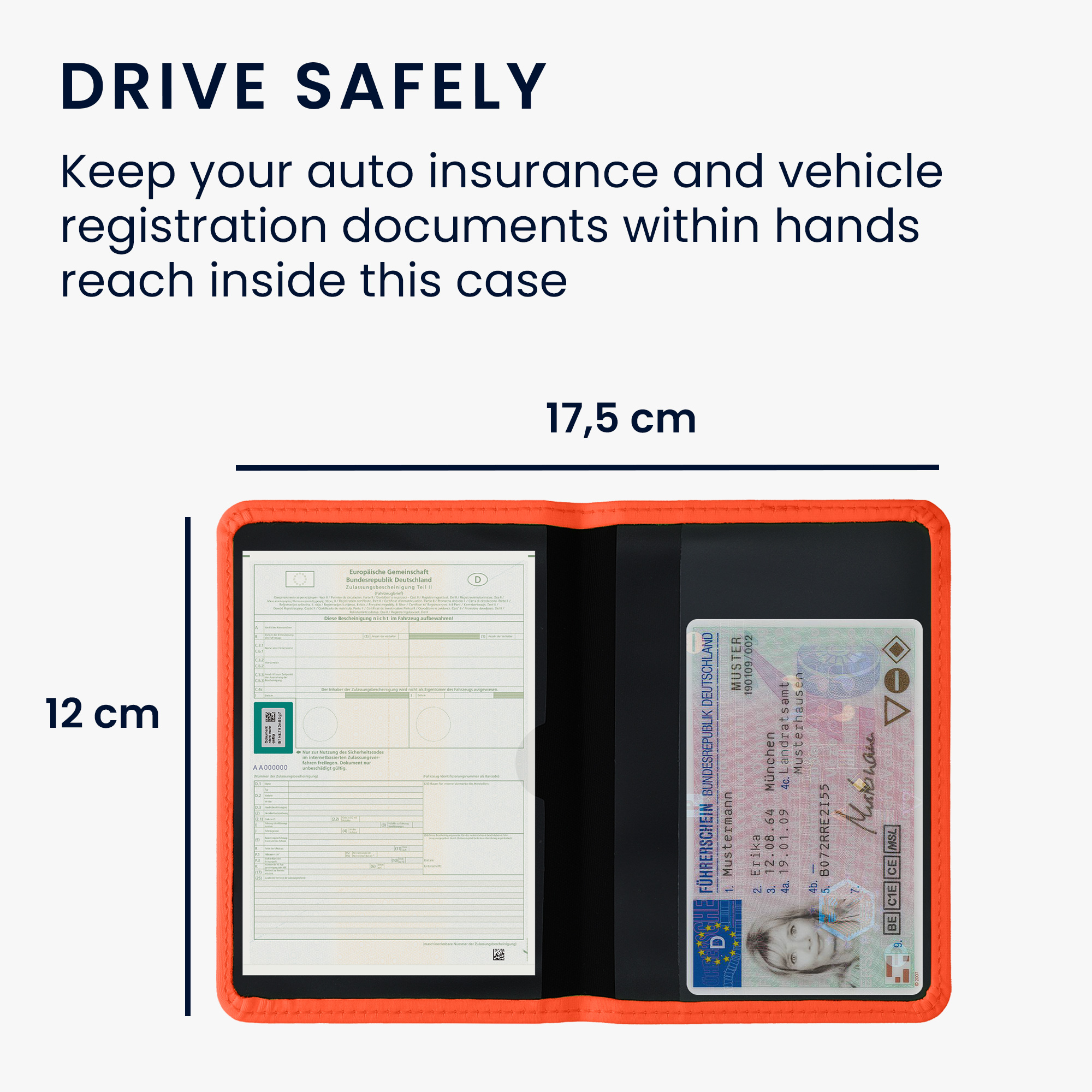 Obal na doklady od auta kwmobile neopren - 12 × 17,5 cm otevřené / 9,2 × 13 cm složené - neonově oranžová