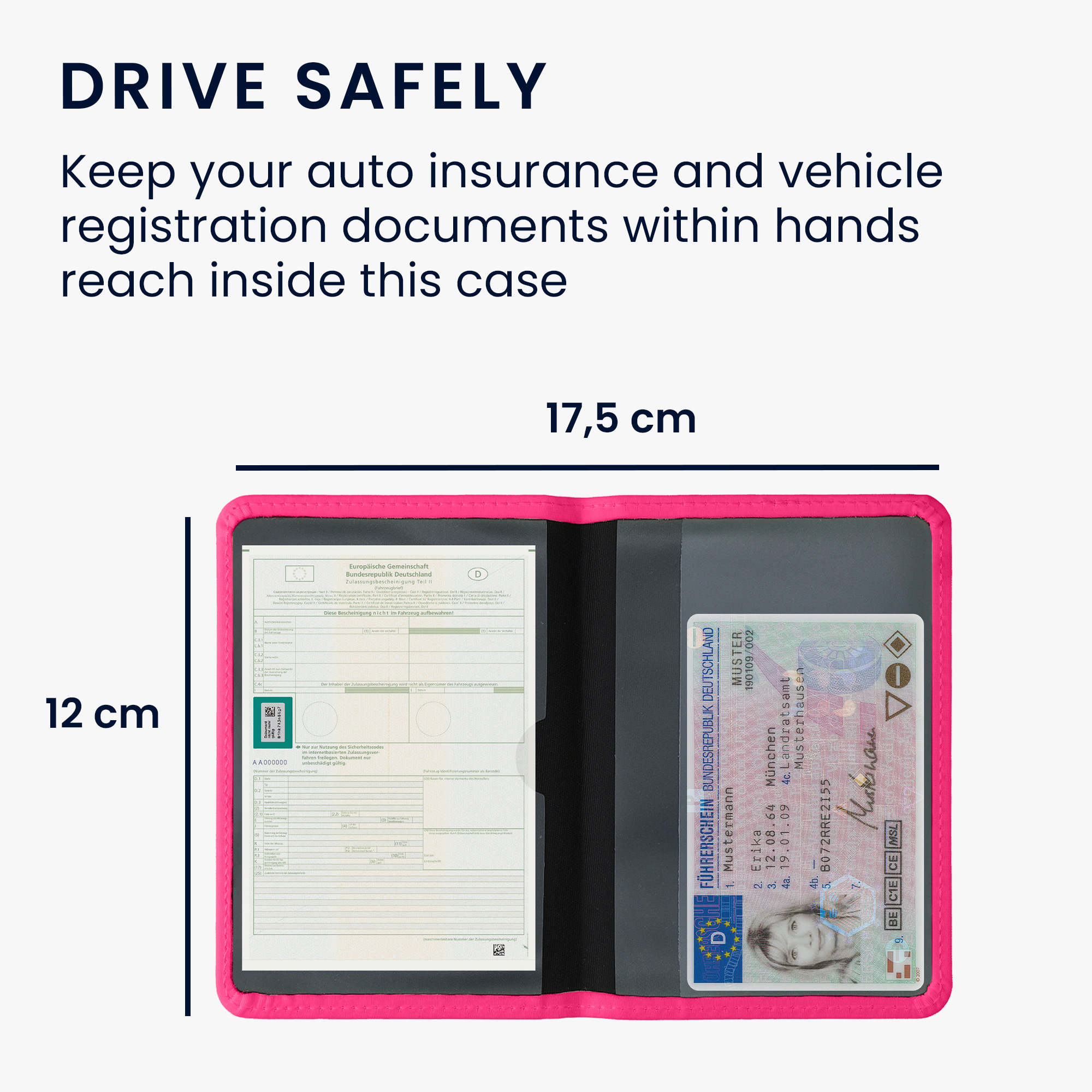 Obal na doklady od auta kwmobile 12 x 17,5 cm / 9,2 x 13 cm neopren - neonově růžová