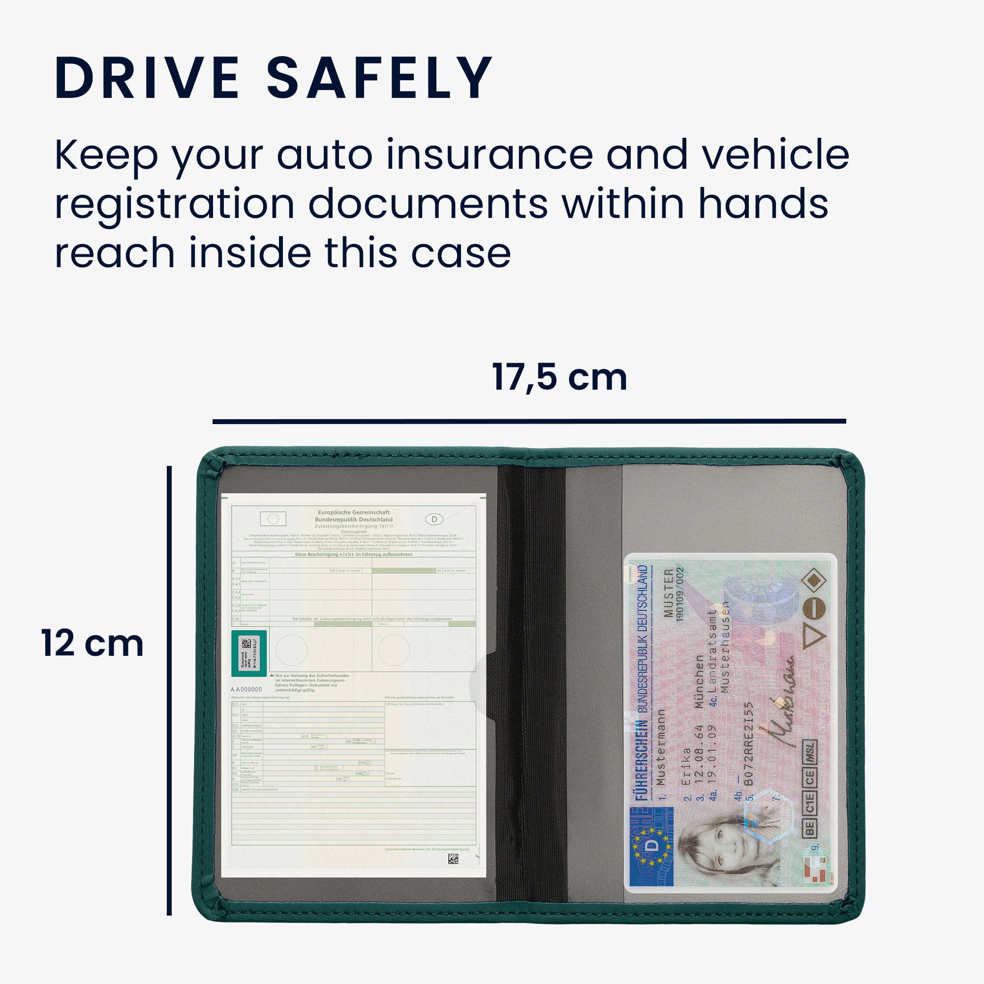 Obal na doklady od auta kwmobile neopren - 12 × 17,5 cm otevřené / 9,2 × 13 cm složené - petrolejová
