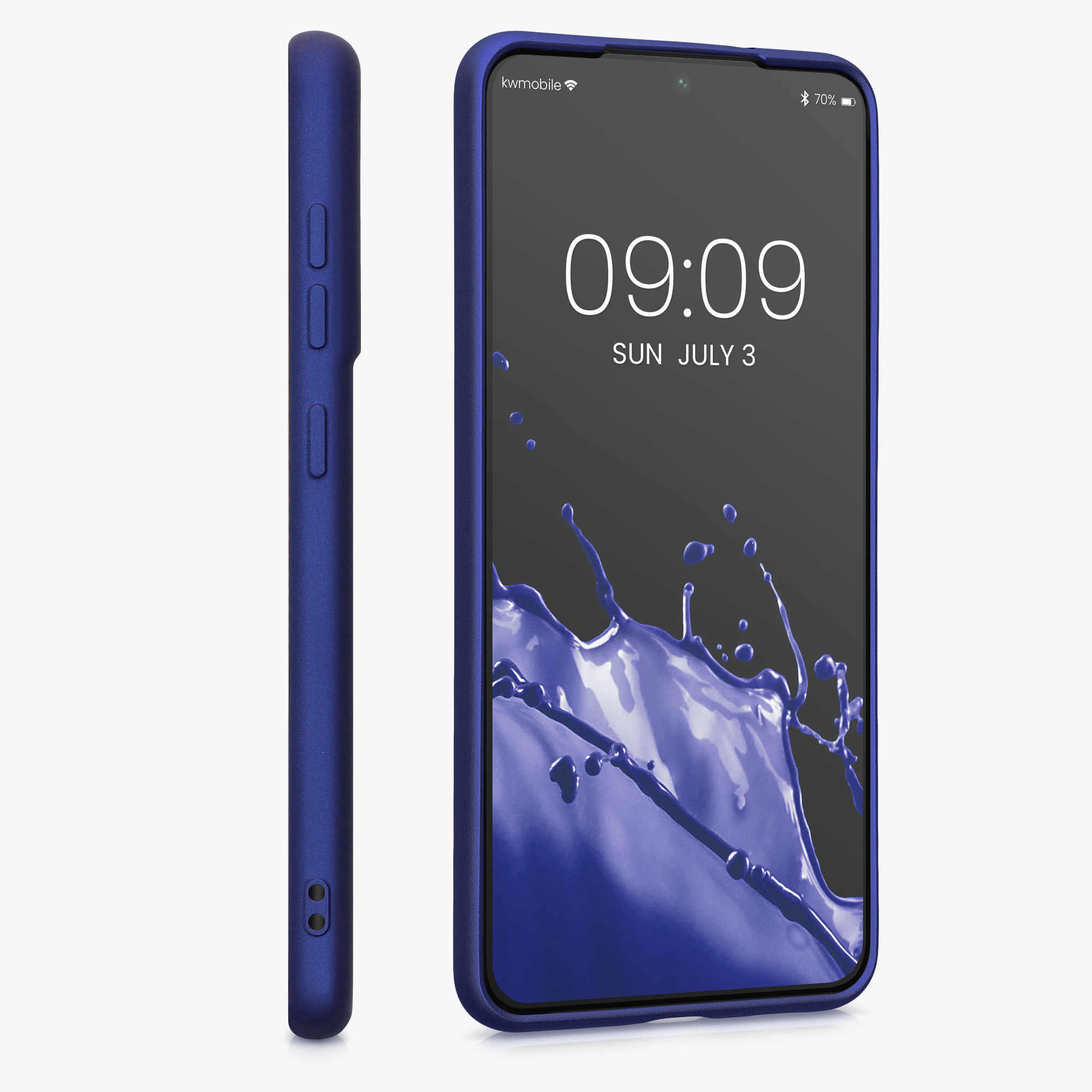 Pouzdro pro Samsung Galaxy S21 FE kwmobile tenké metalické silikonové - metalická modrá