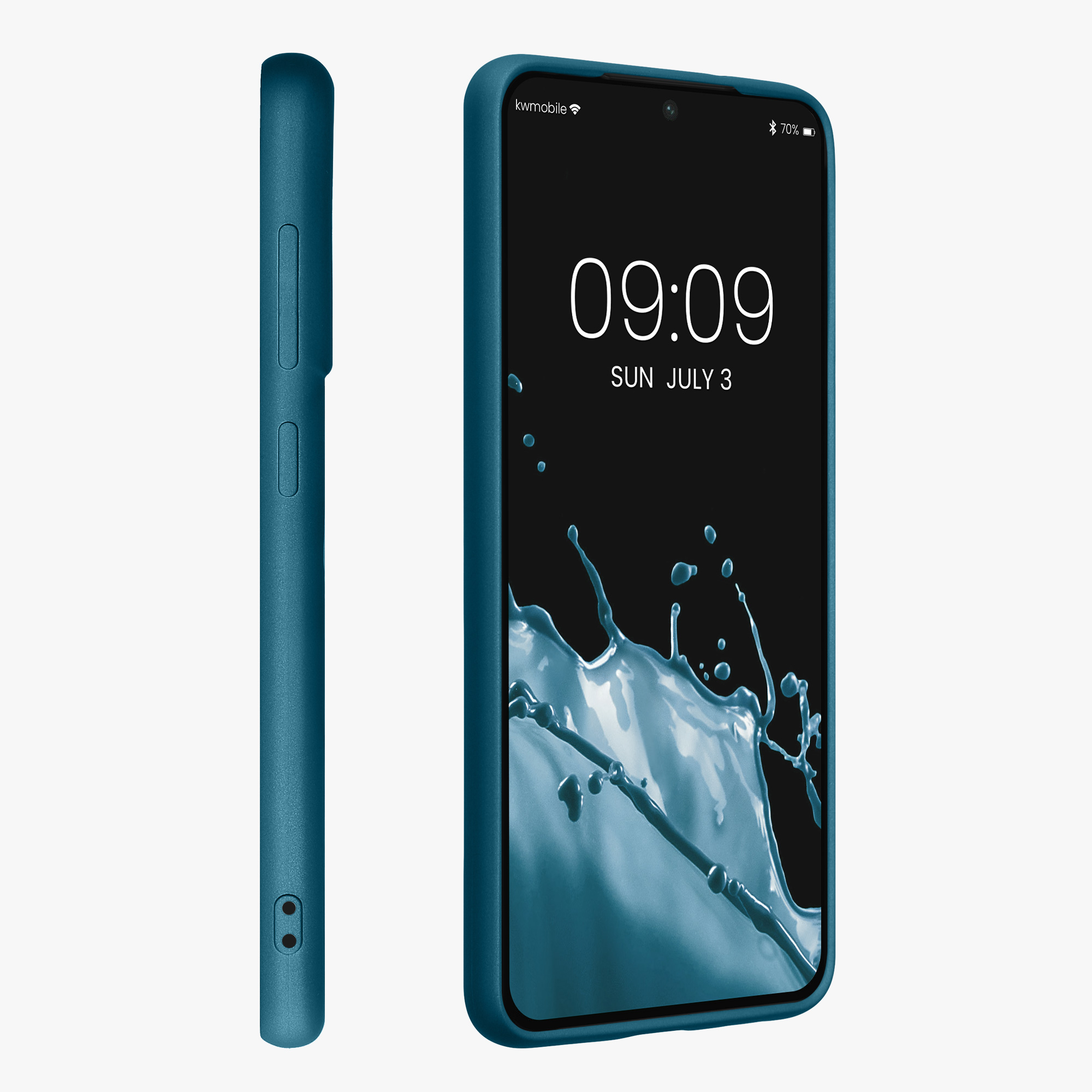 Pouzdro pro Samsung Galaxy S21 FE kwmobile tenké metalické silikonové - metalická karibská modrá