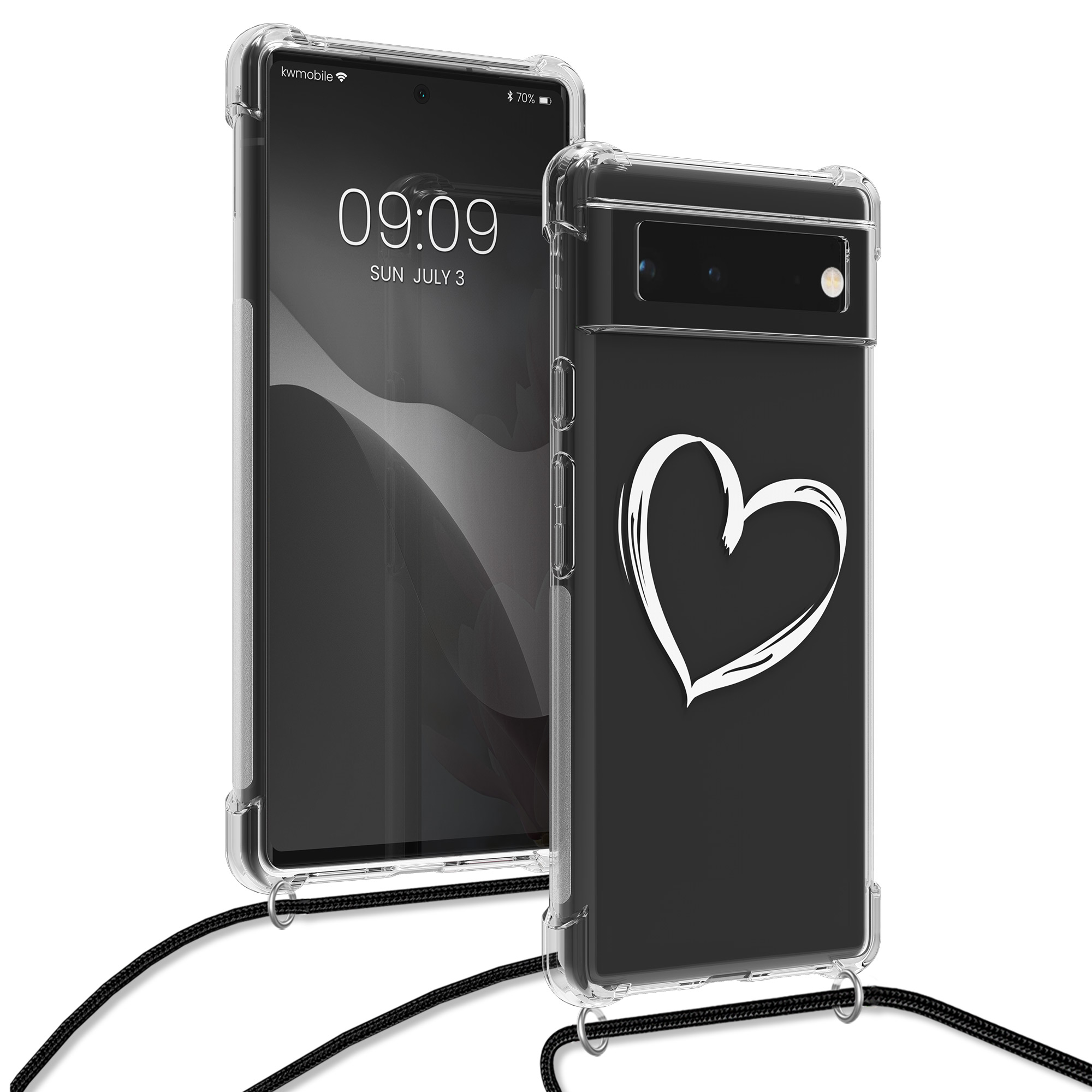 Crossbody kryt kwmobile pro Google Pixel 6 - brushed heart bílá / transparent