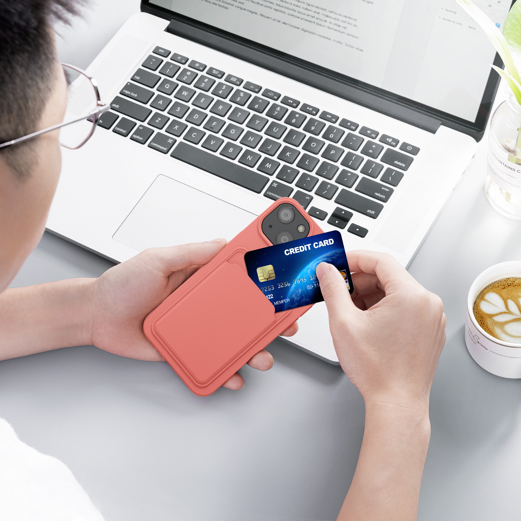 Kryt s přihrádkou kwmobile pro iPhone 13 - korálová