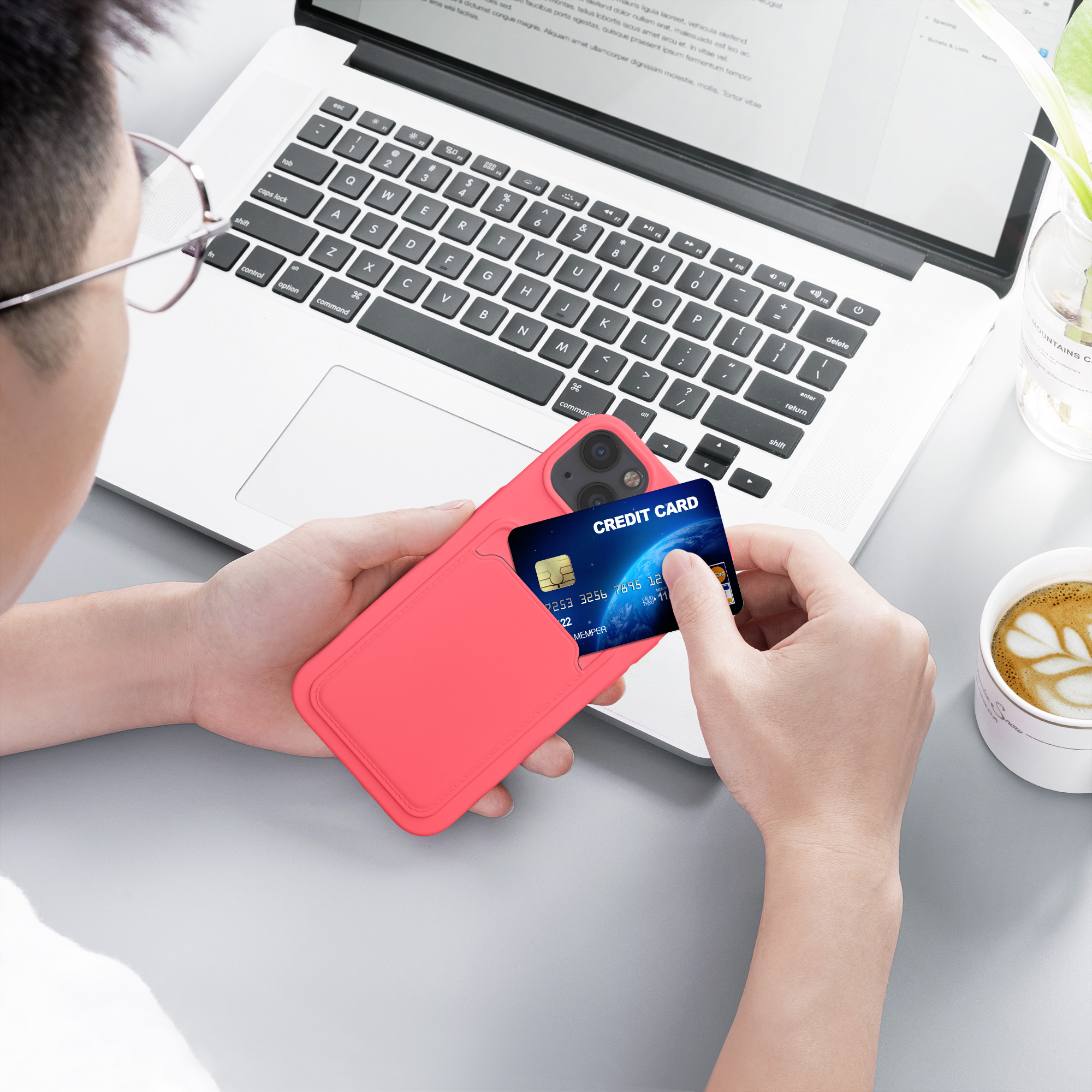 Kryt kwmobile s přihrádkou na kartu iPhone 13 neonově růžová