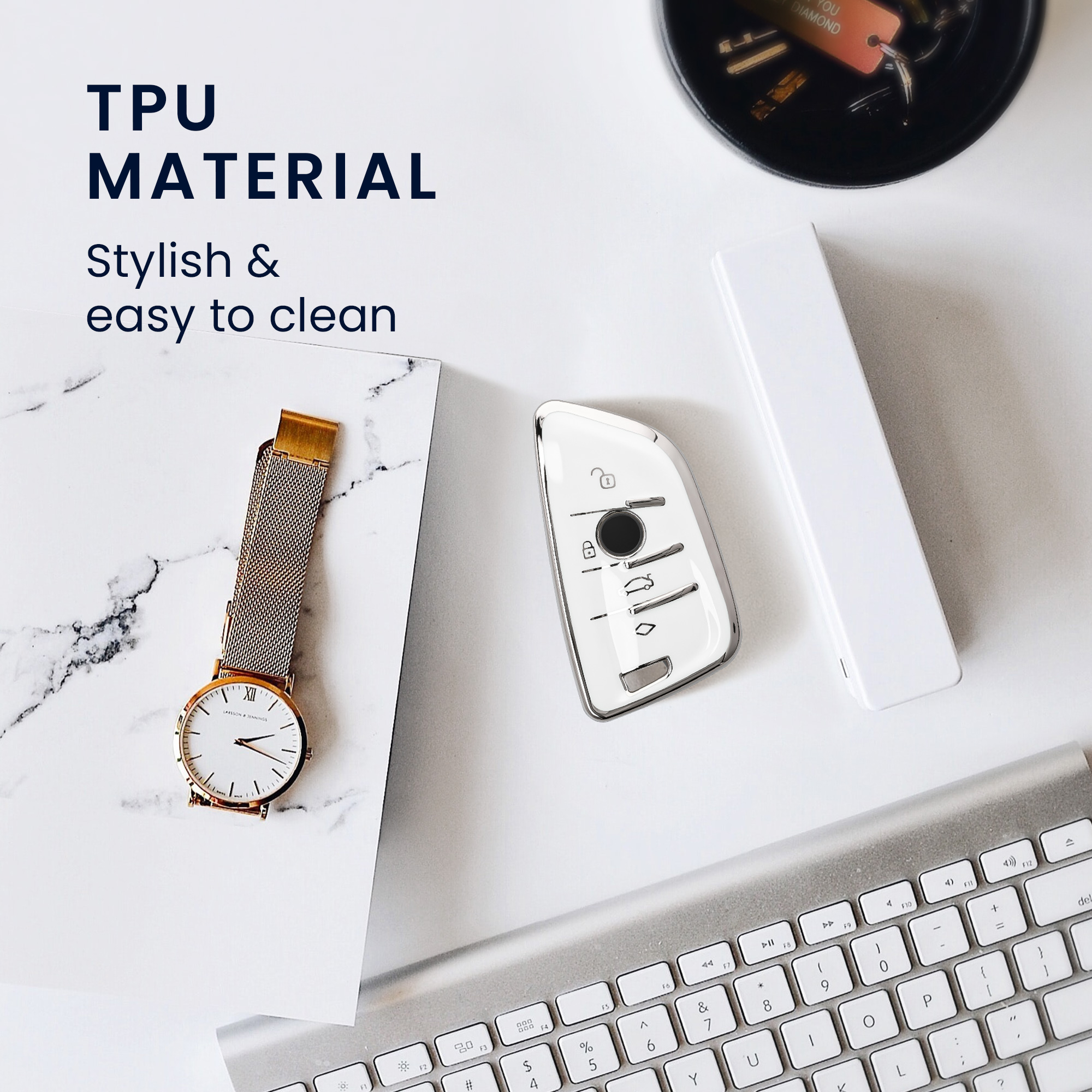 Tpu pouzdro na klíč od auta BMW 3 tlačítka Smart Key protiskluzové bílo-stříbrné