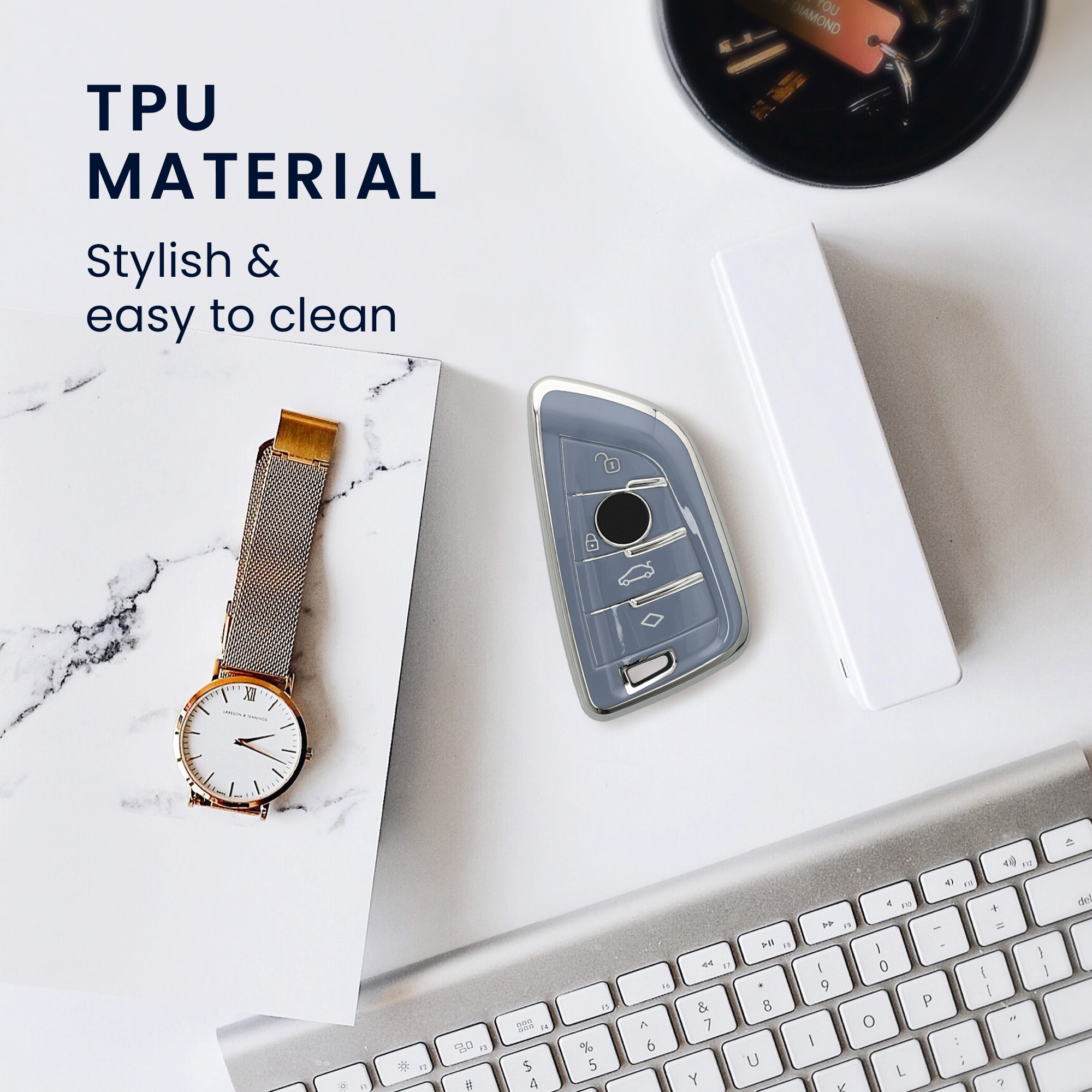 Tpu pouzdro na klíč od auta BMW 3 tlačítka Smart Key protiskluzové modro-stříbrné